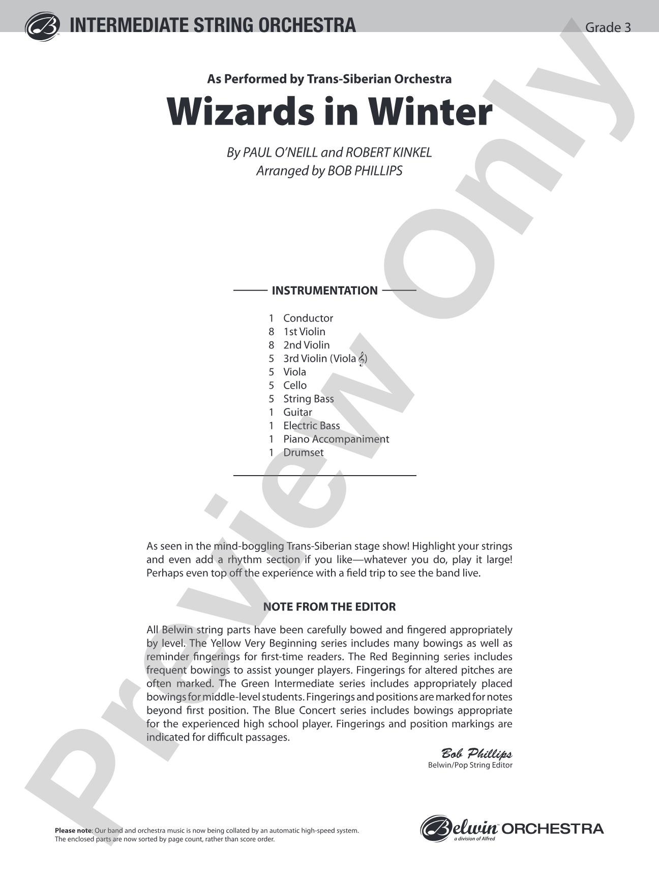 Wizards in Winter: String Orchestra Conductor Score & Parts