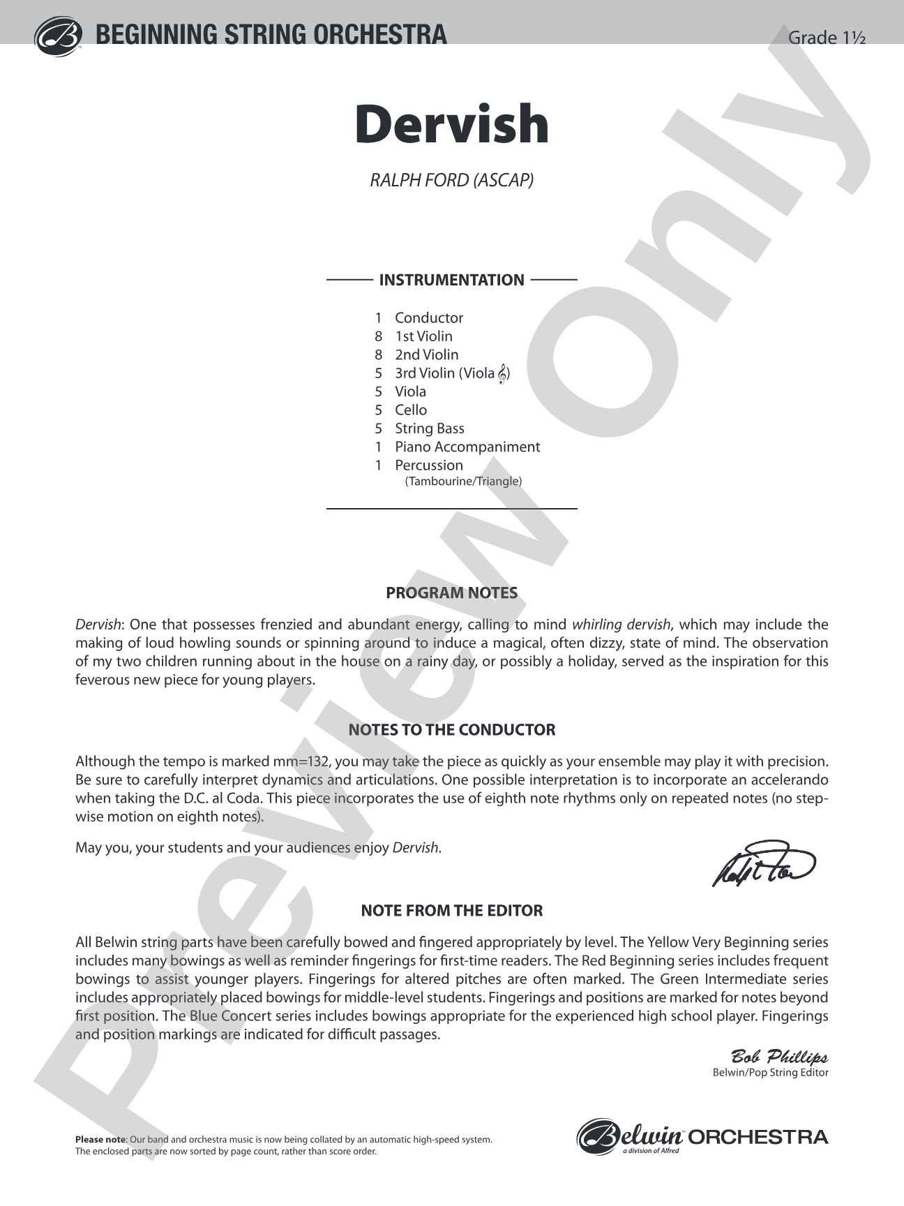 Dervish: String Orchestra Conductor Score & Parts