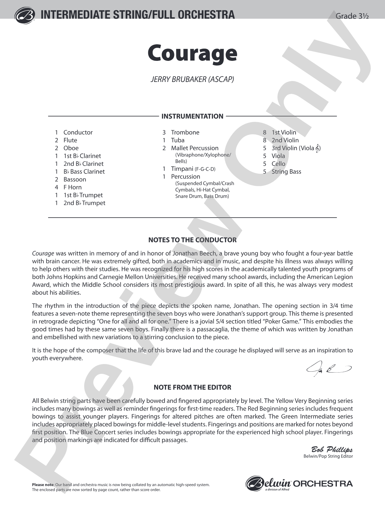 Courage: Full Orchestra Conductor Score & Parts