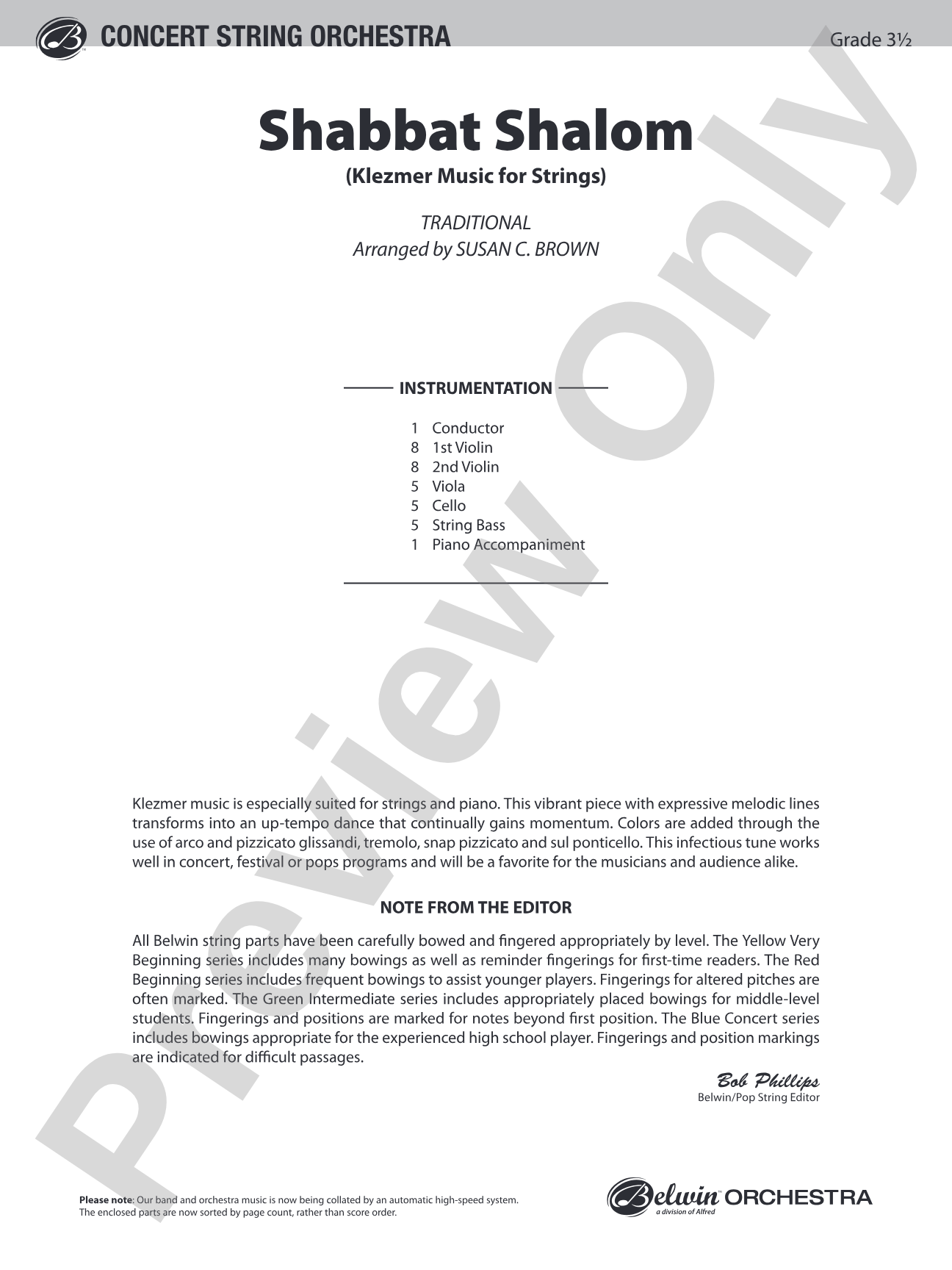 Shabbat Shalom: String Orchestra Conductor Score & Parts