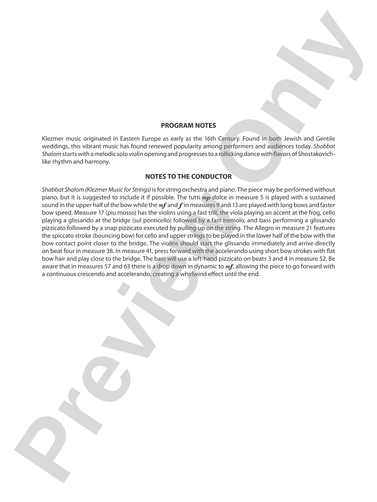 Shabbat Shalom: String Orchestra Conductor Score & Parts