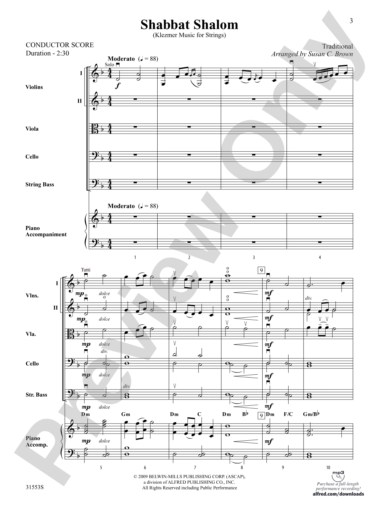 Shabbat Shalom: String Orchestra Conductor Score & Parts