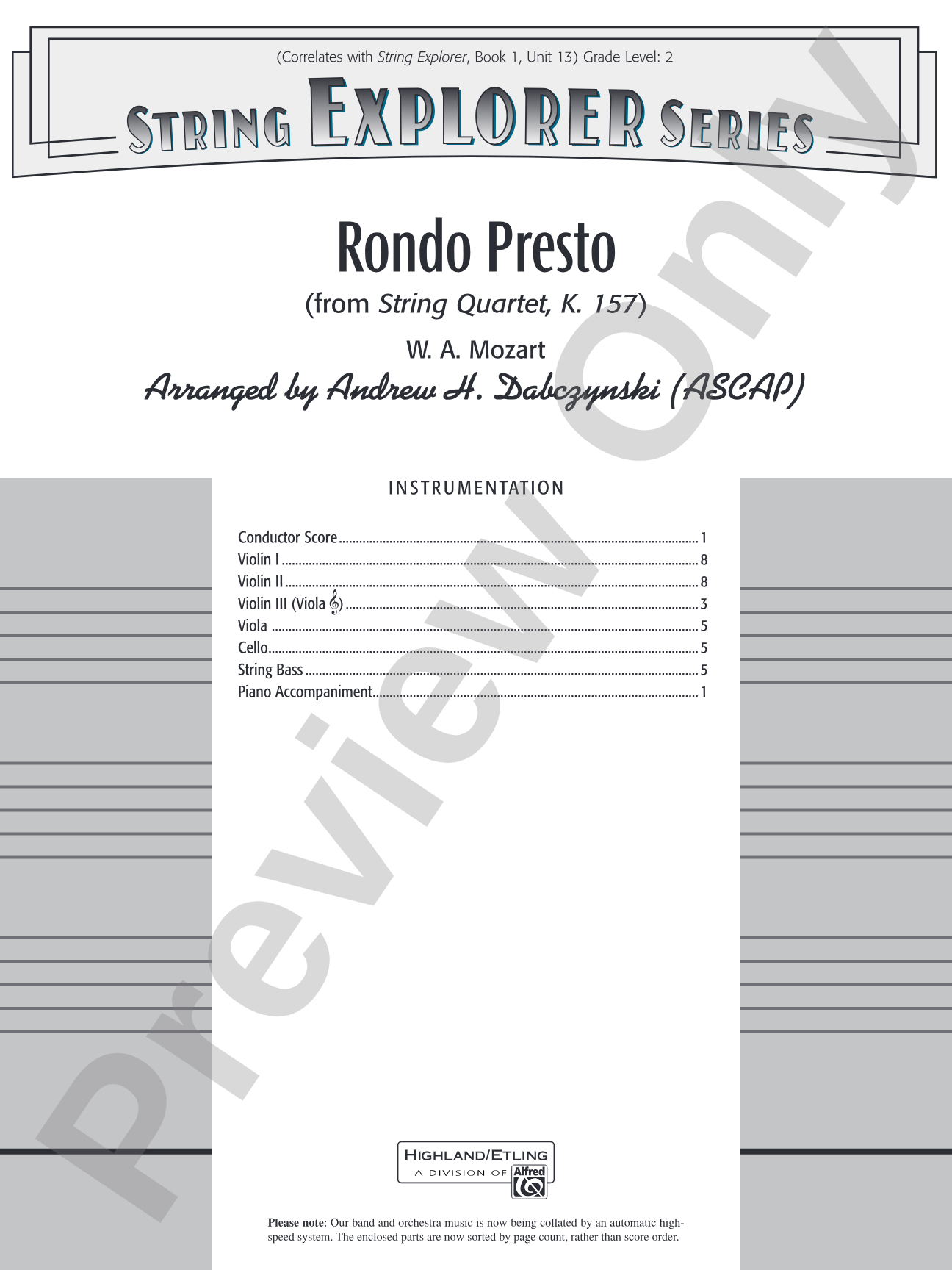Rondo Presto (from String Quartet K. 157): Score