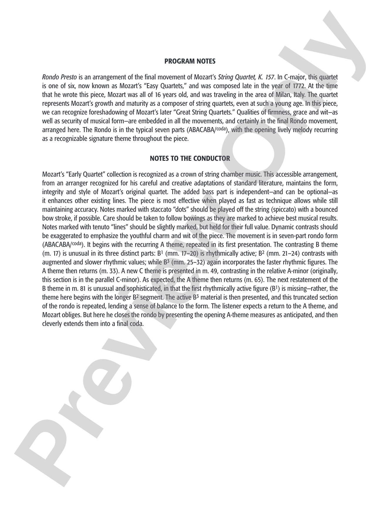 Rondo Presto (from String Quartet K. 157): Score