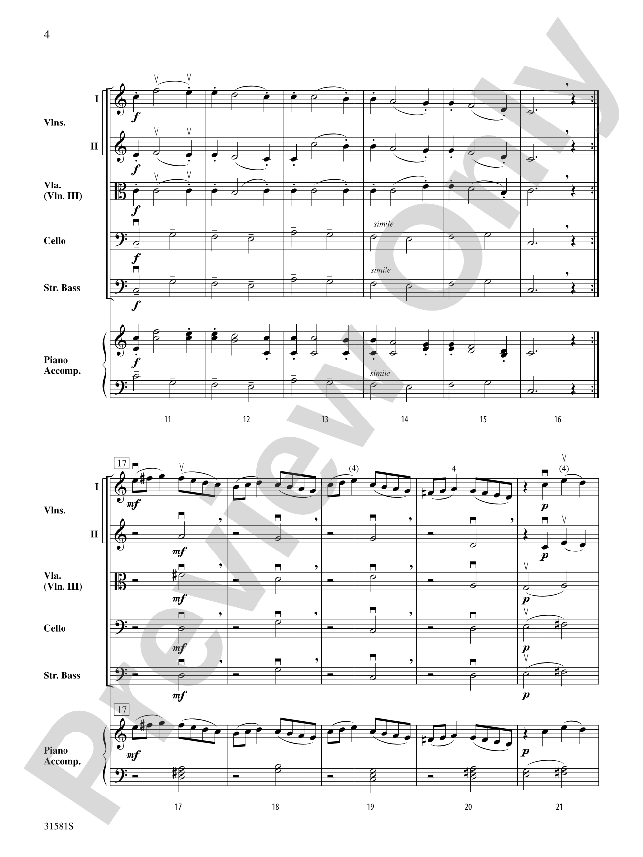 Rondo Presto (from String Quartet K. 157): Score
