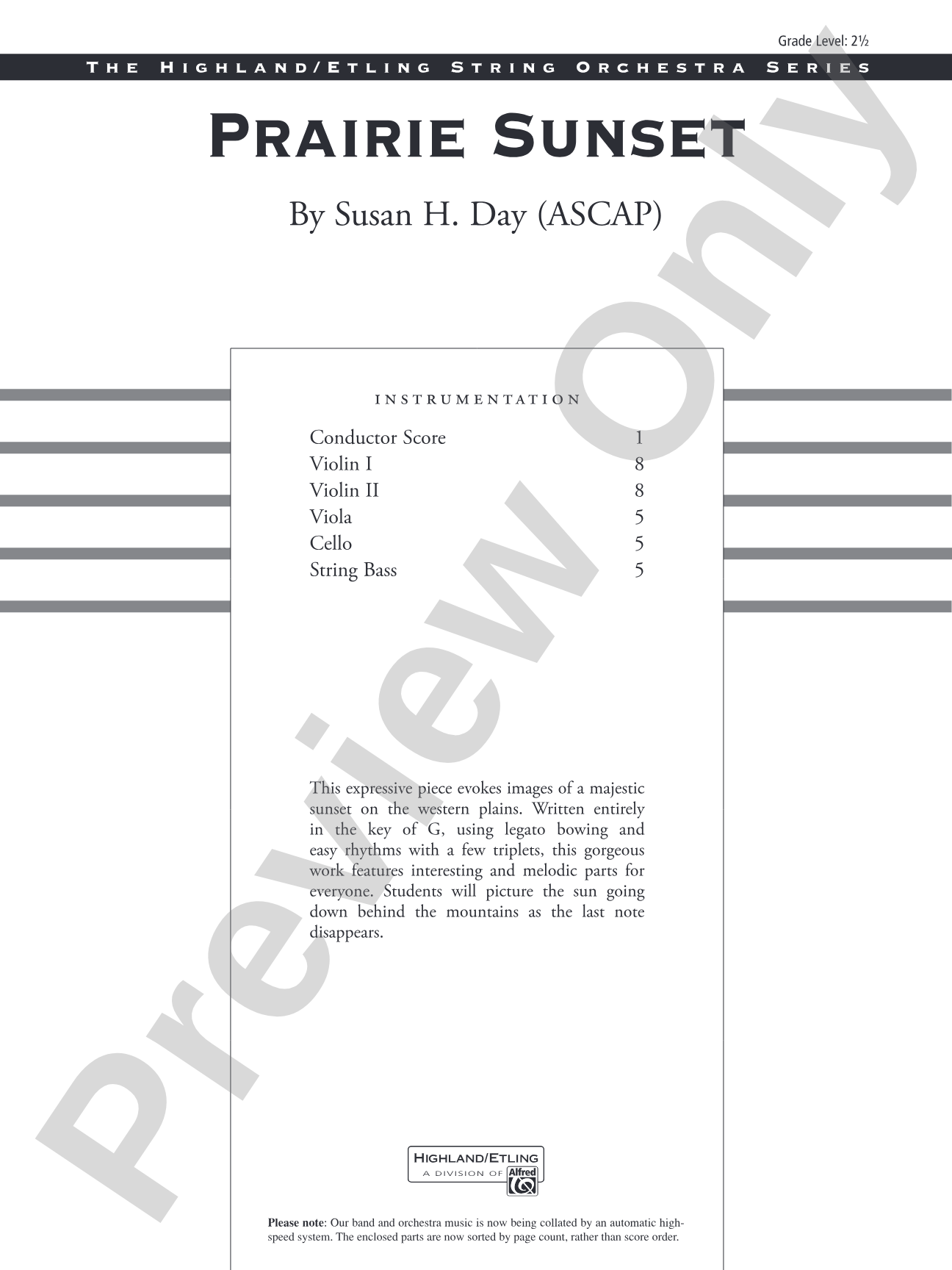 Prairie Sunset: String Orchestra Conductor Score & Parts