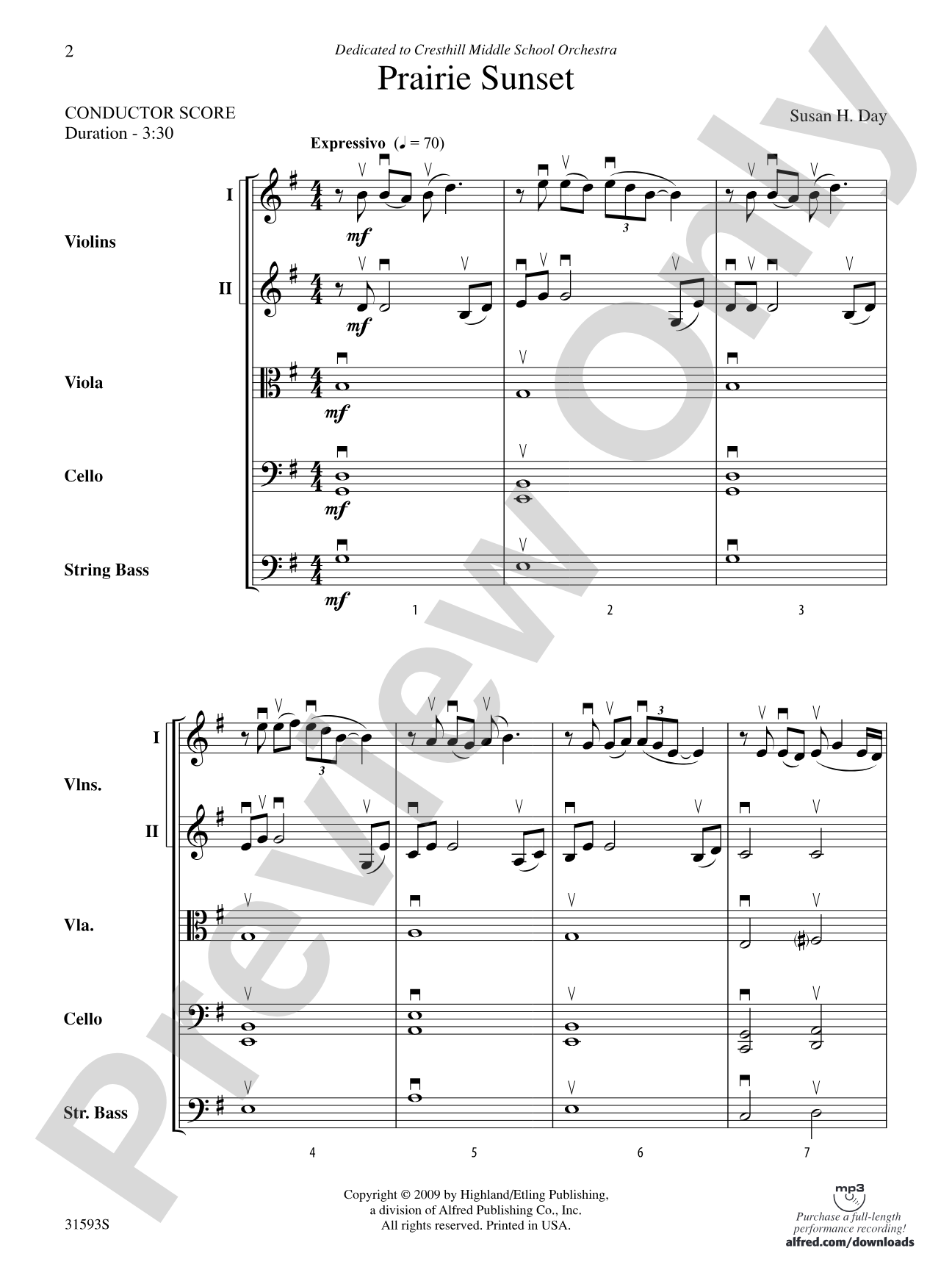 Prairie Sunset: String Orchestra Conductor Score & Parts