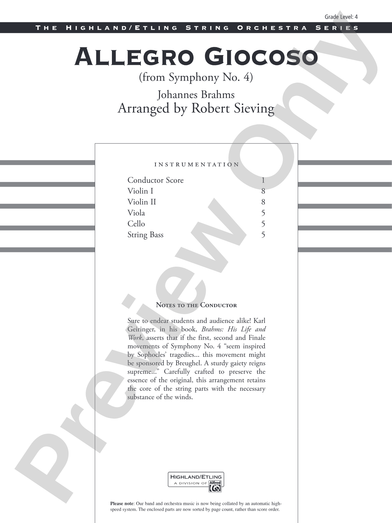 Allegro Giocoso (From Symphony No. 4): String Orchestra Conductor Score & Parts