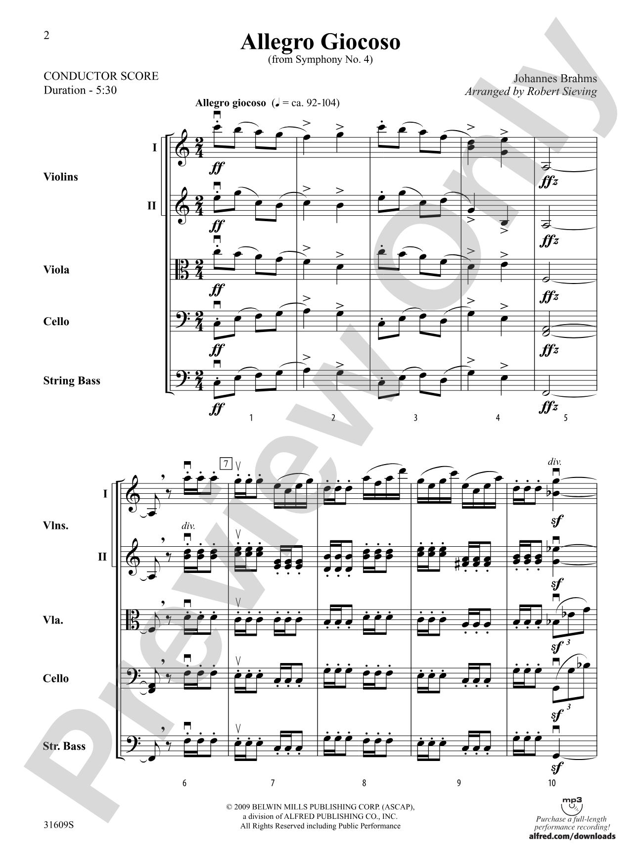 Allegro Giocoso (From Symphony No. 4): String Orchestra Conductor Score & Parts