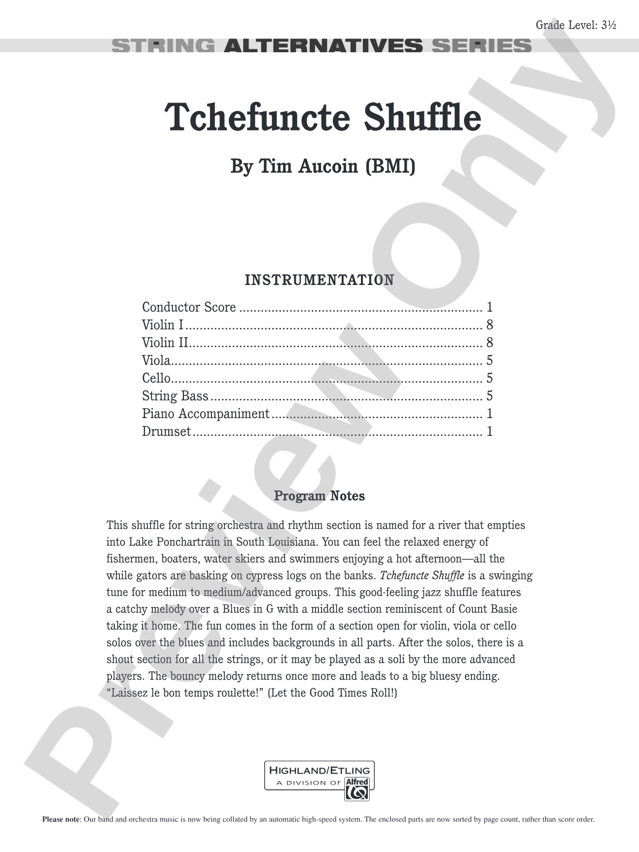 Tchefuncte Shuffle: String Orchestra Conductor Score & Parts
