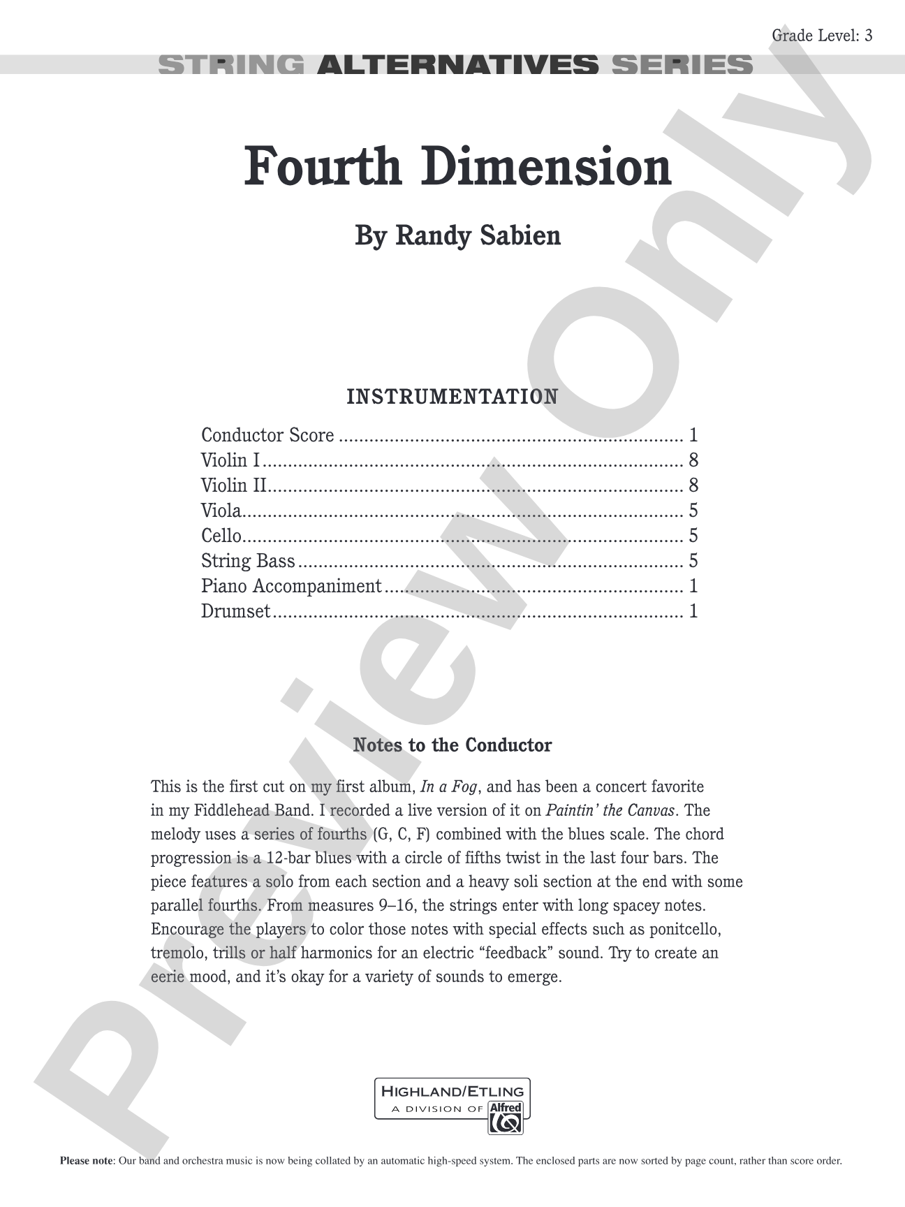 Fourth Dimension: String Orchestra Conductor Score & Parts
