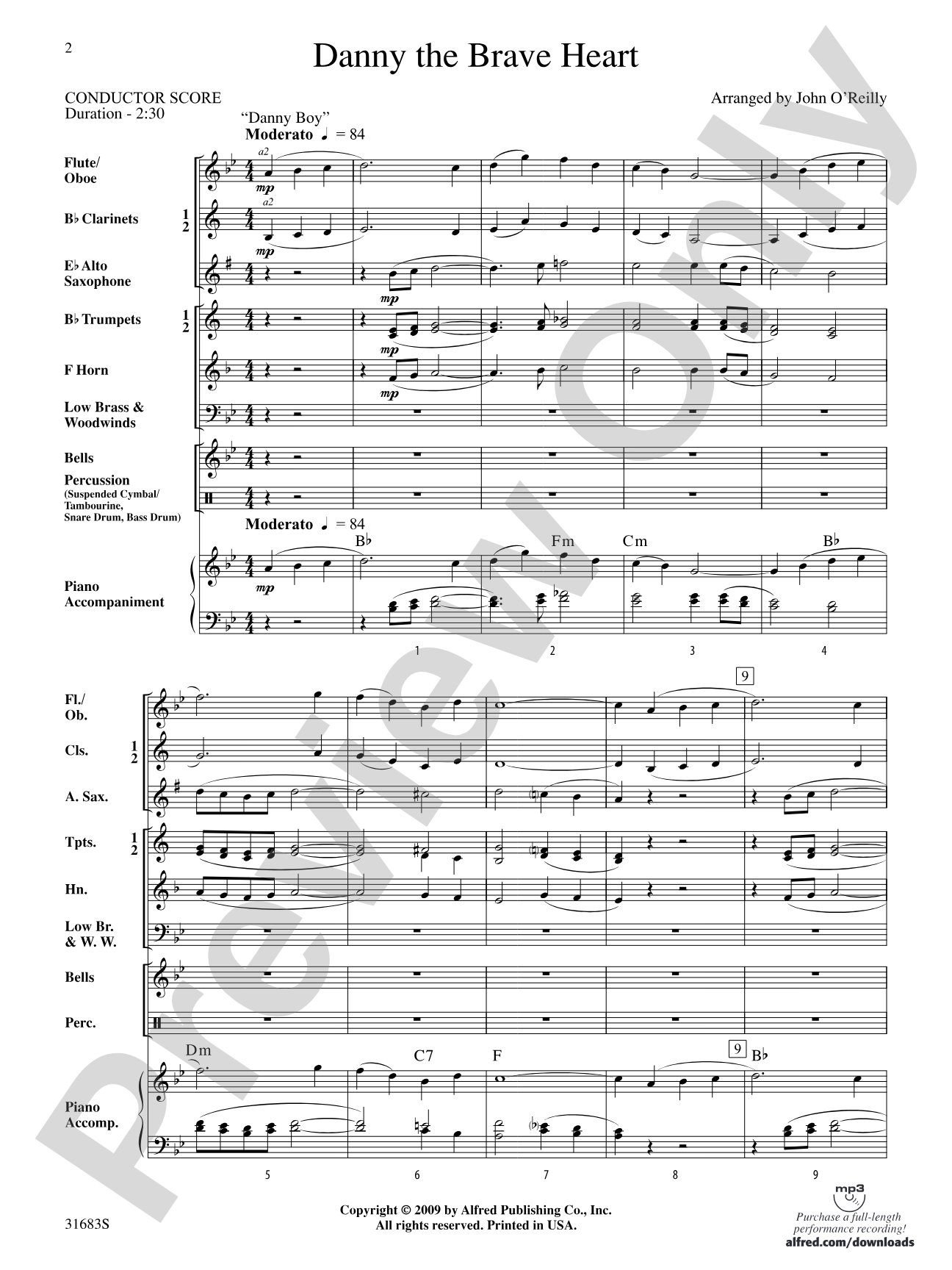 Danny the Brave Heart: Concert Band Conductor Score & Parts
