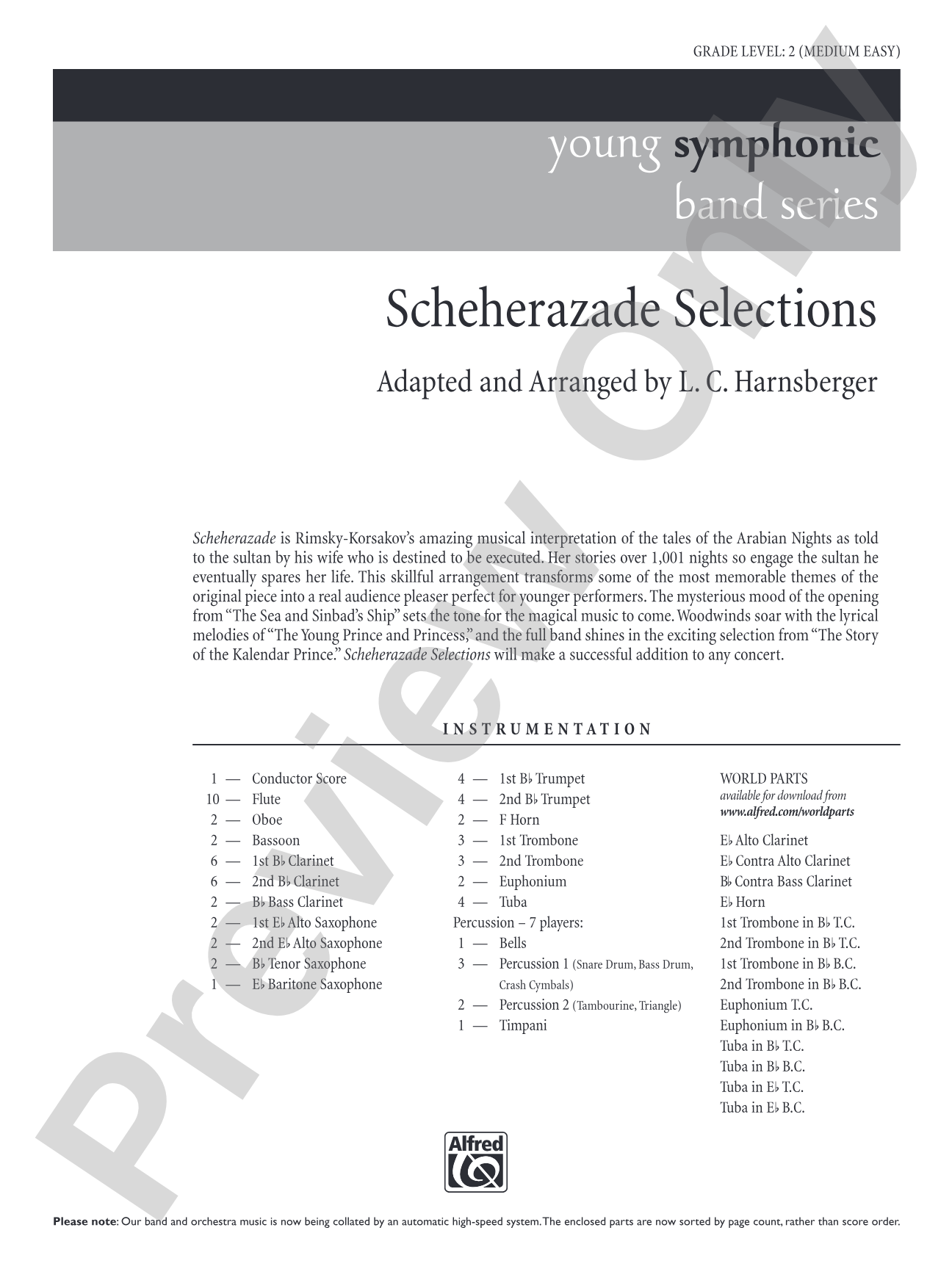Scheherazade Selections: Concert Band Conductor Score & Parts
