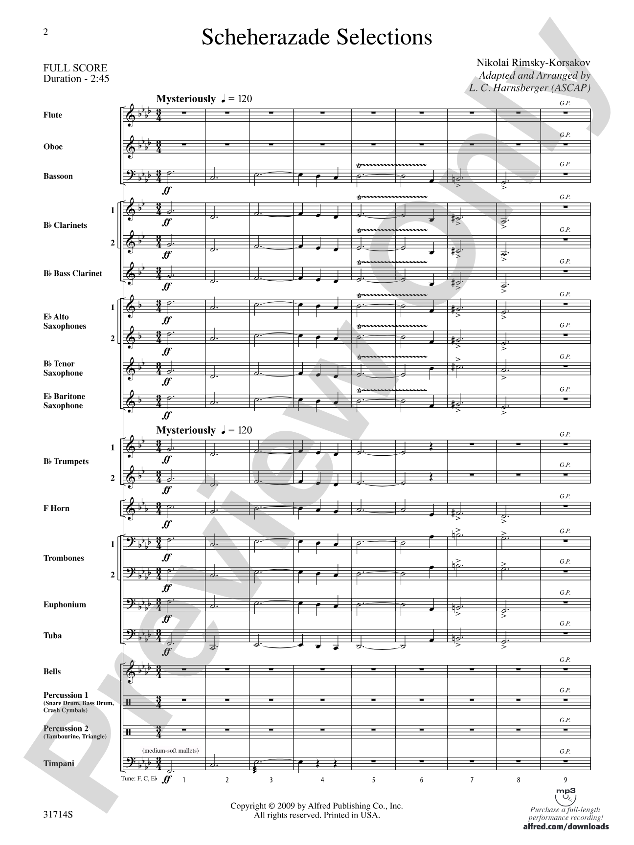 Scheherazade Selections: Concert Band Conductor Score & Parts