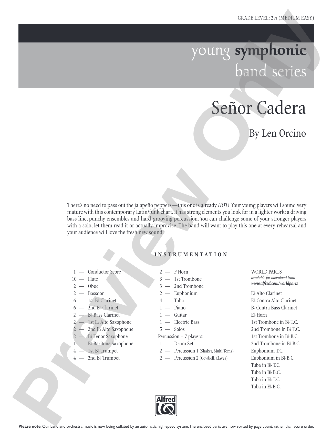 Señor Cadera (Mister Hip): Concert Band Conductor Score & Parts
