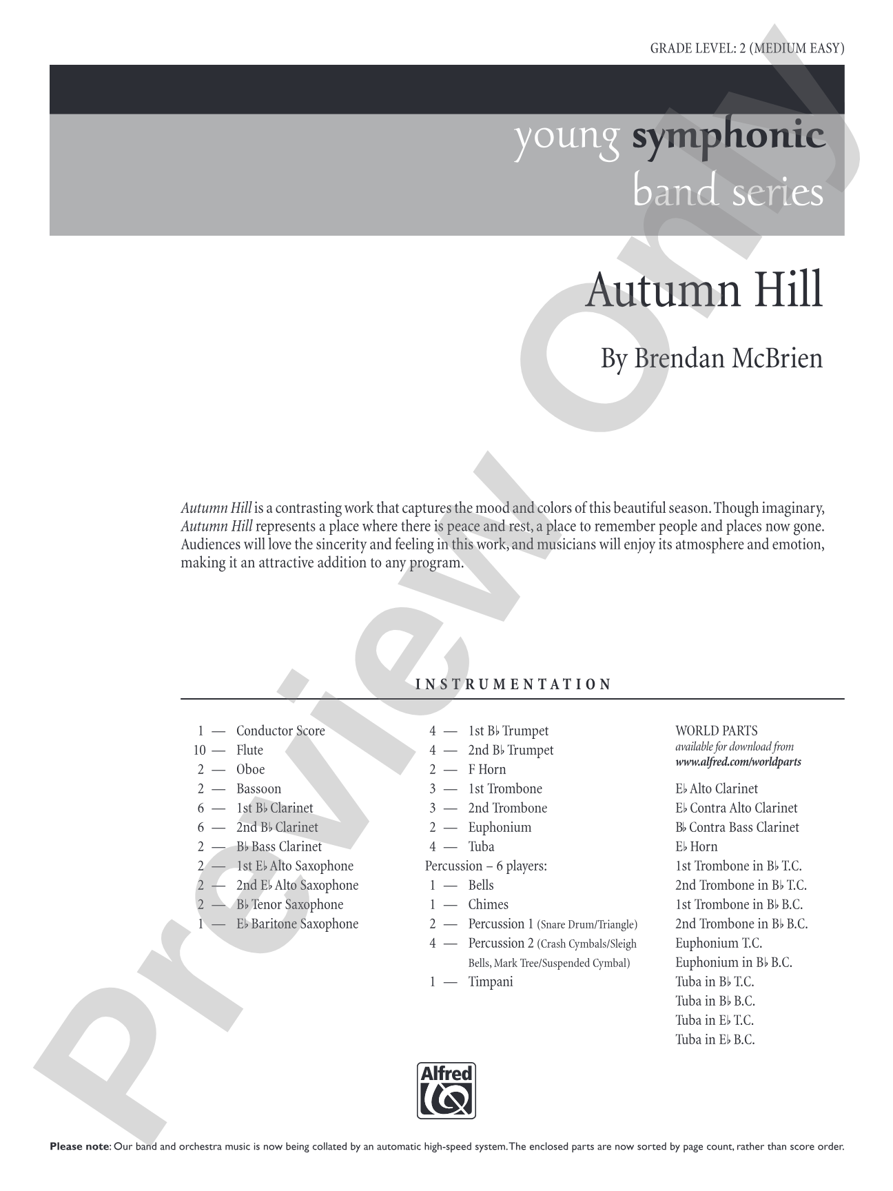 Autumn Hill: Concert Band Conductor Score & Parts