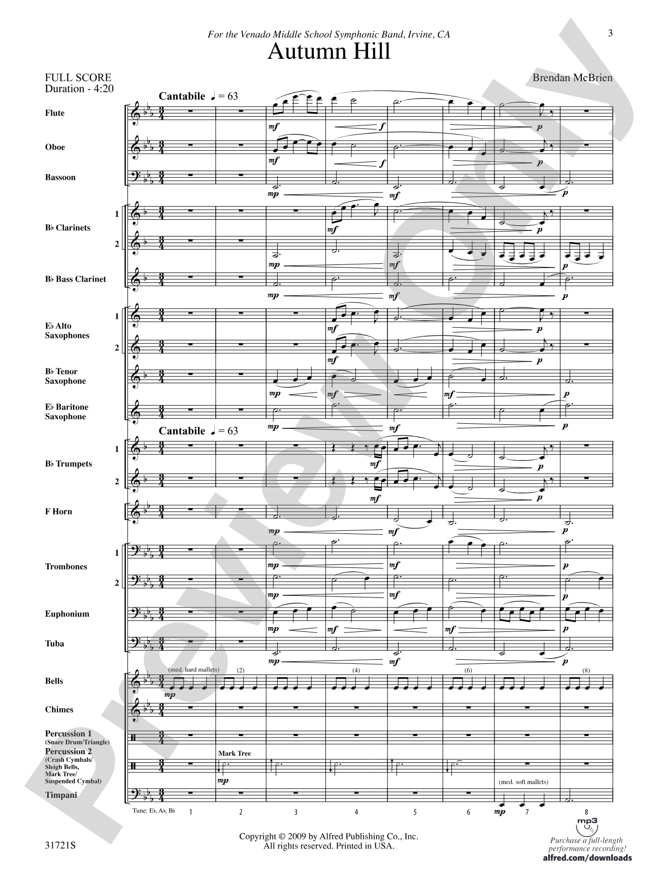 Autumn Hill: Concert Band Conductor Score & Parts