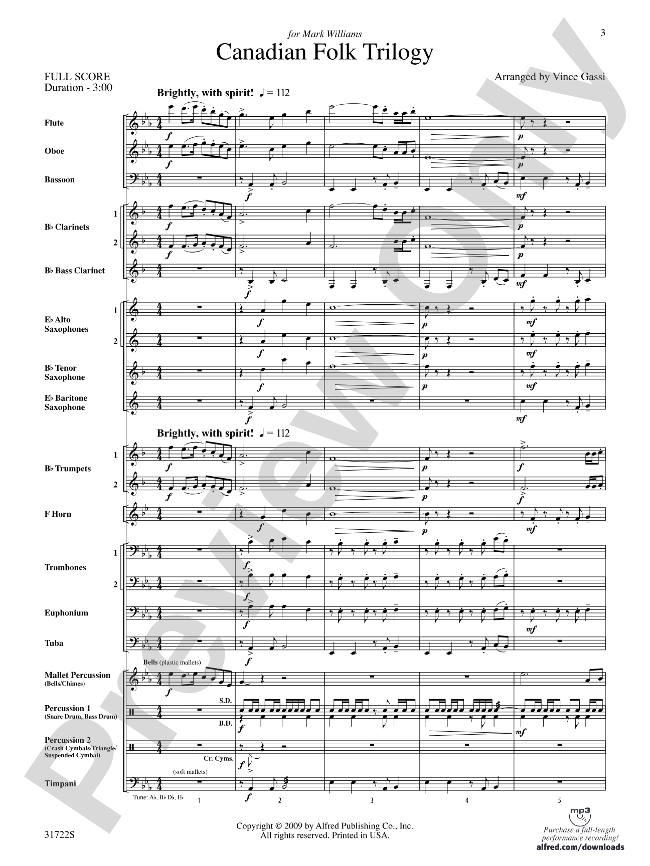 Canadian Folk Trilogy: Concert Band Conductor Score & Parts