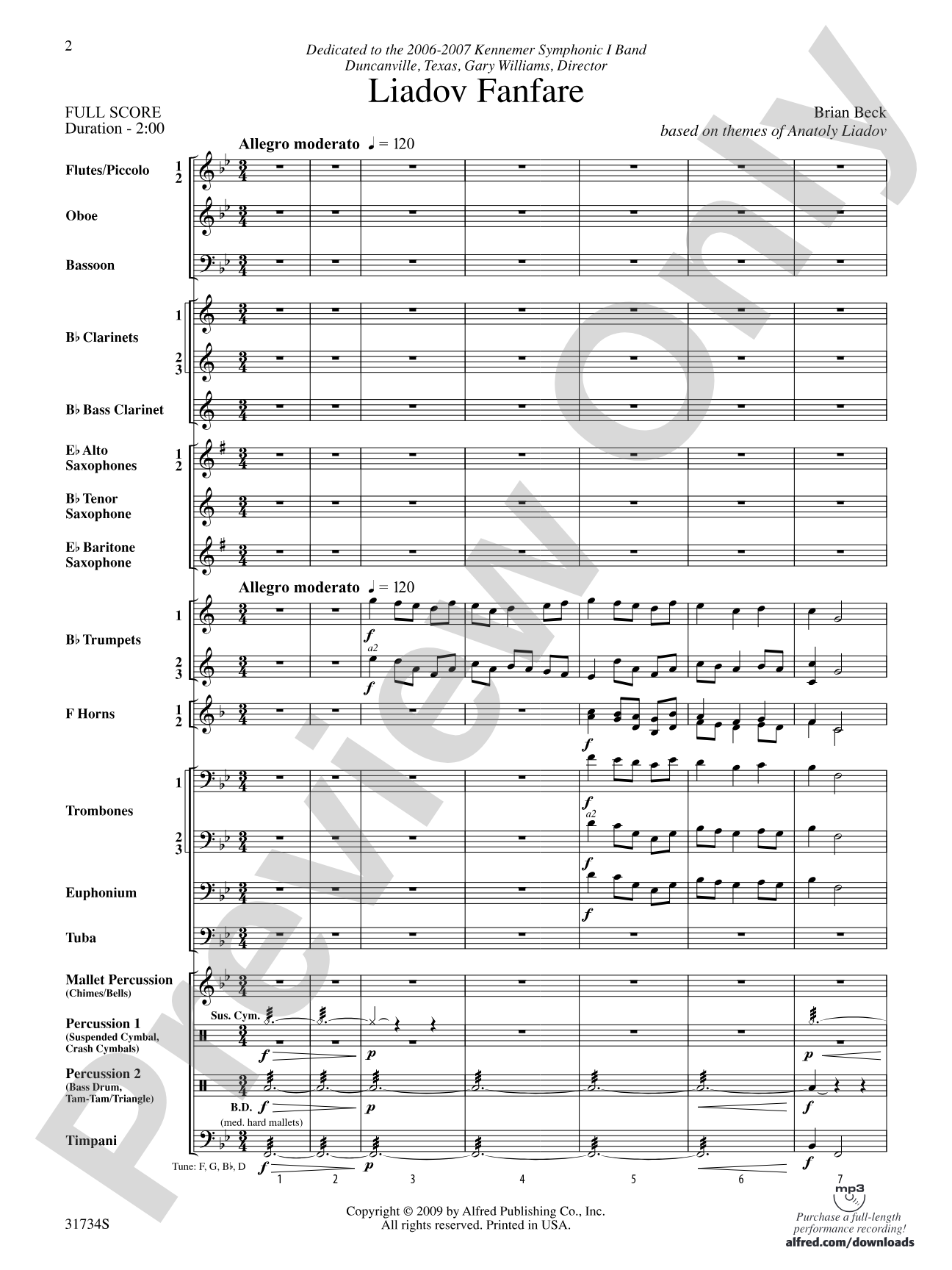 Liadov Fanfare: Concert Band Conductor Score & Parts