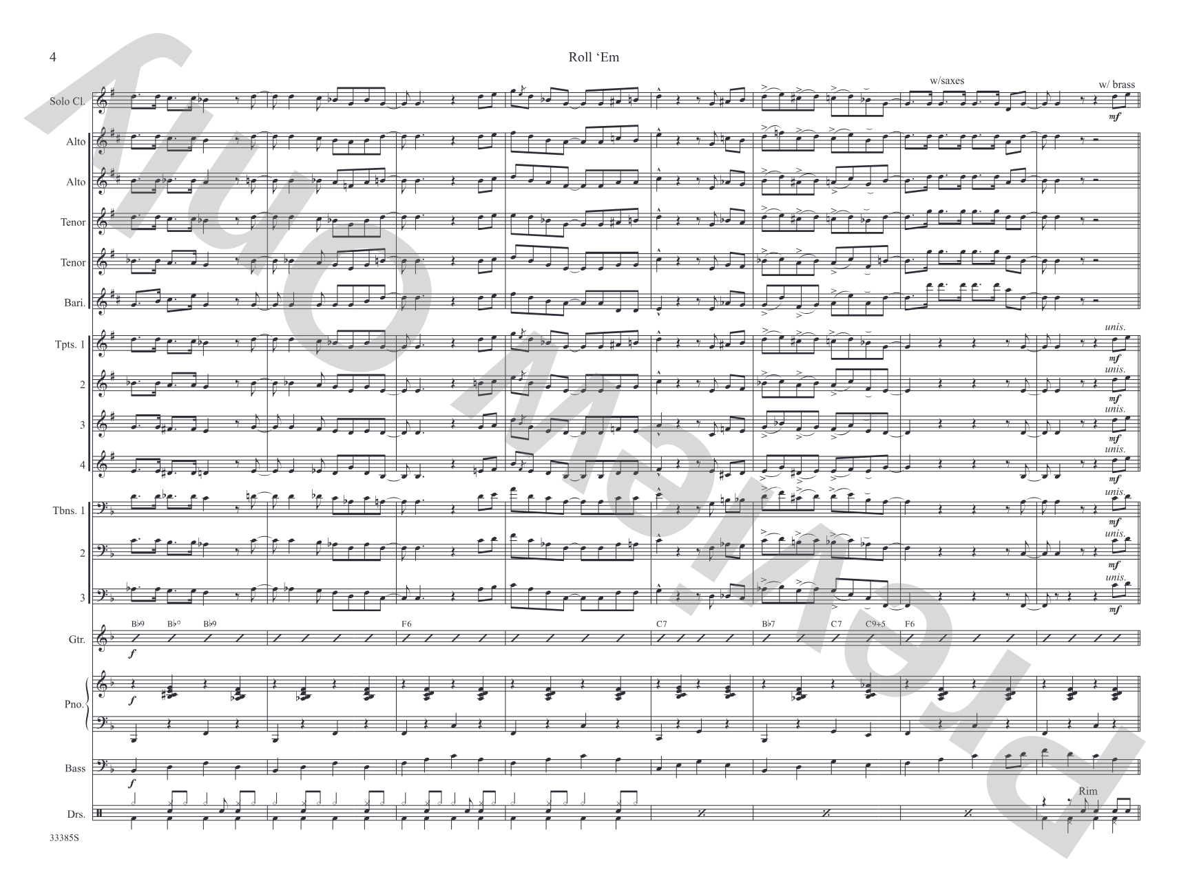 Roll 'Em: Jazz Ensemble Conductor Score & Parts