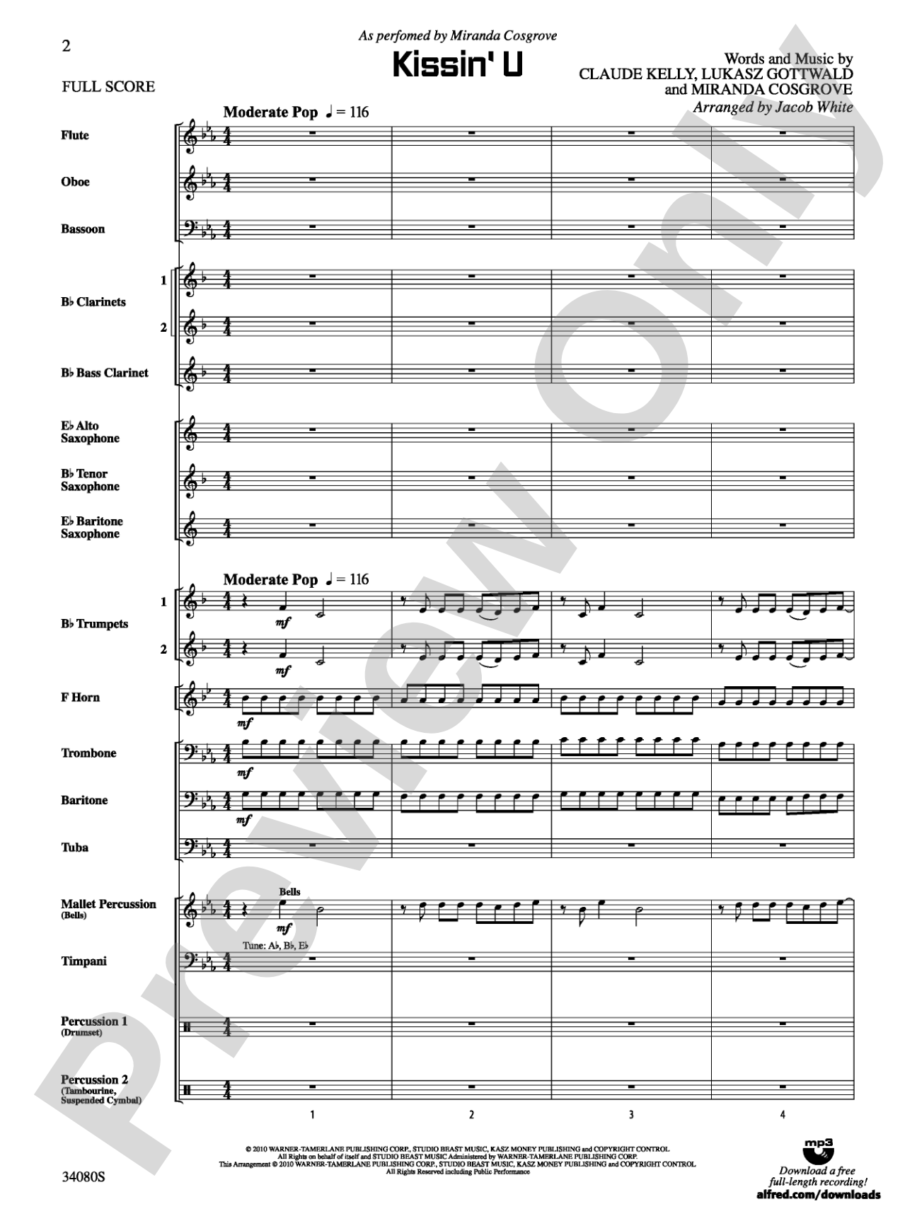 Kissin' U: Concert Band Conductor Score & Parts