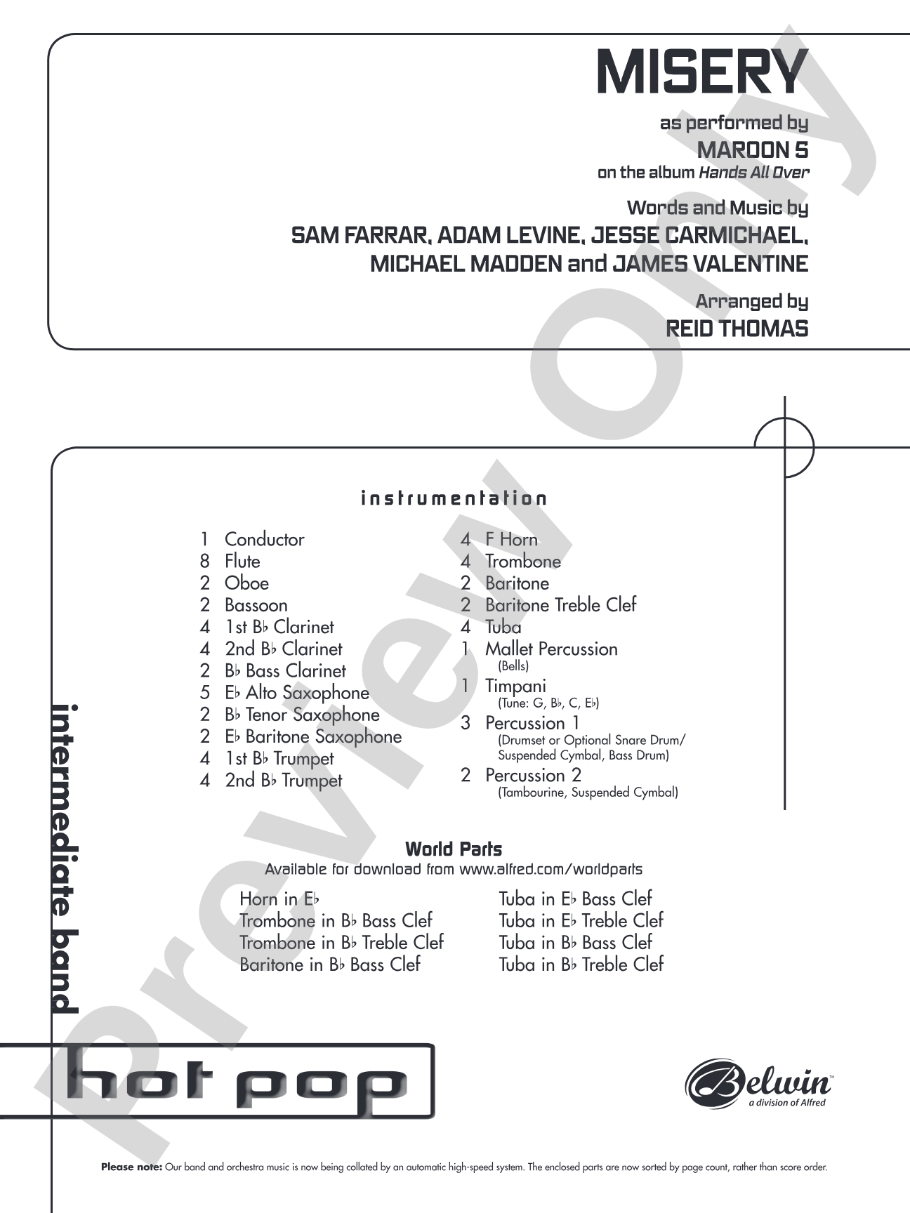 Misery: Concert Band Conductor Score & Parts