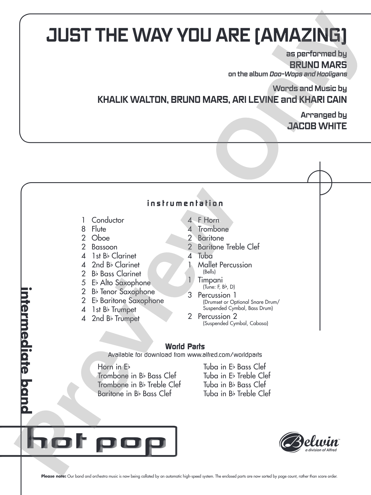 Just the Way You Are (Amazing): Concert Band Conductor Score & Parts