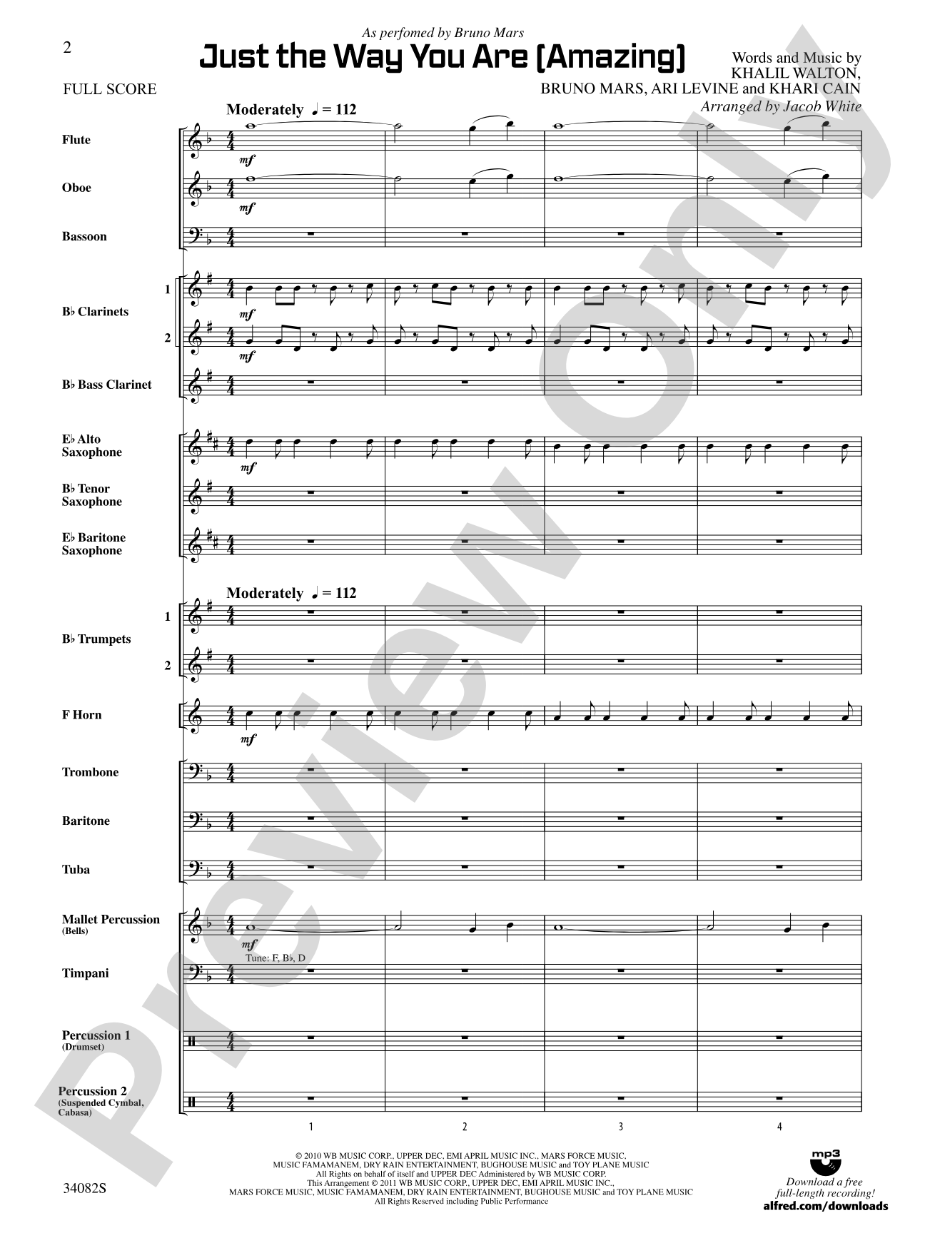 Just the Way You Are (Amazing): Concert Band Conductor Score & Parts