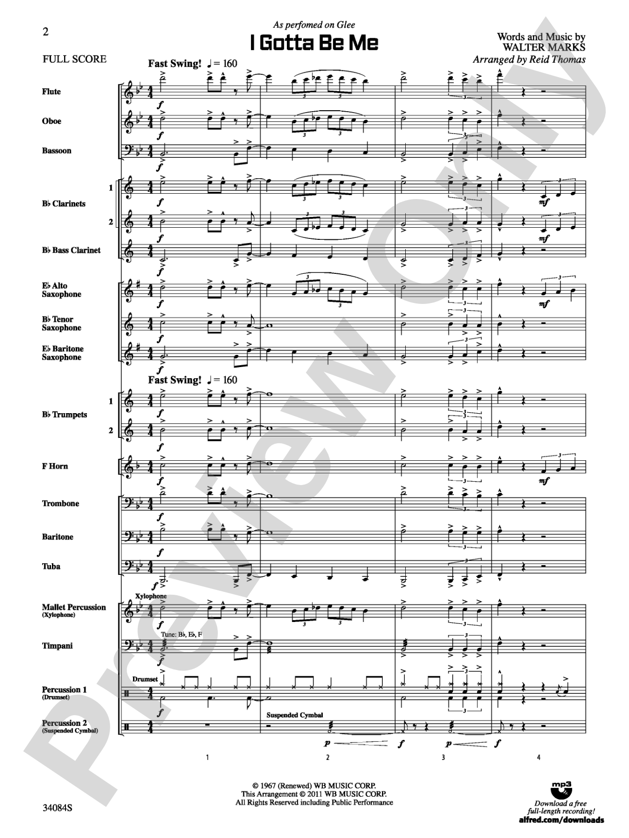 I Gotta Be Me: Concert Band Conductor Score & Parts