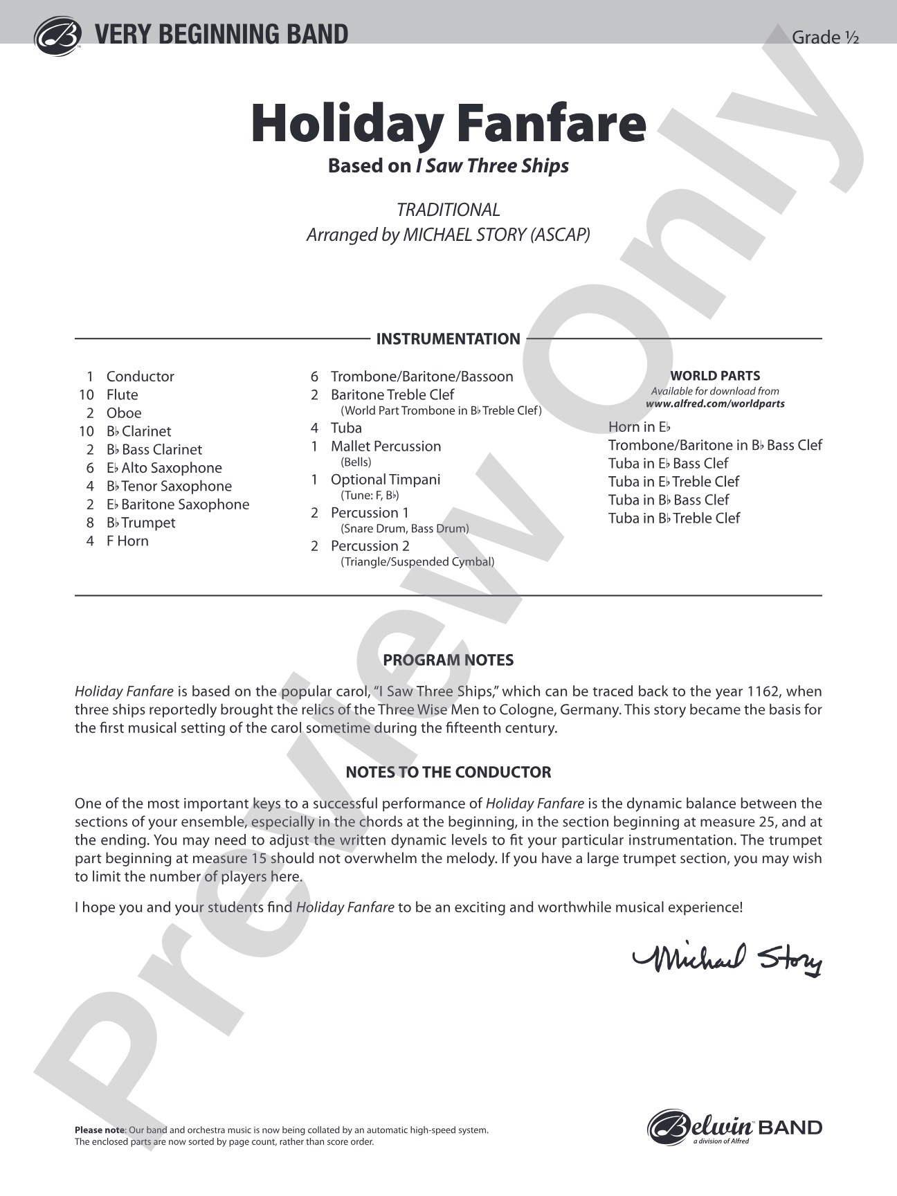 Holiday Fanfare: Concert Band Conductor Score & Parts
