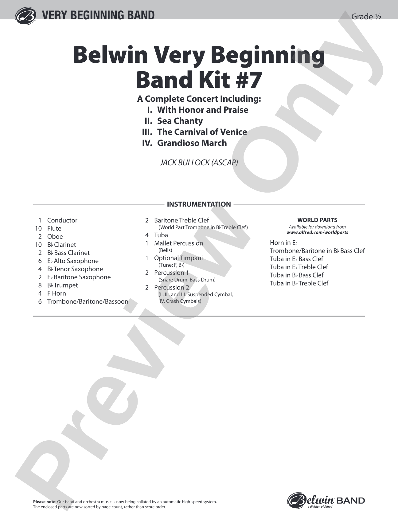 Belwin Very Beginning Band Kit #7: Concert Band Conductor Score & Parts