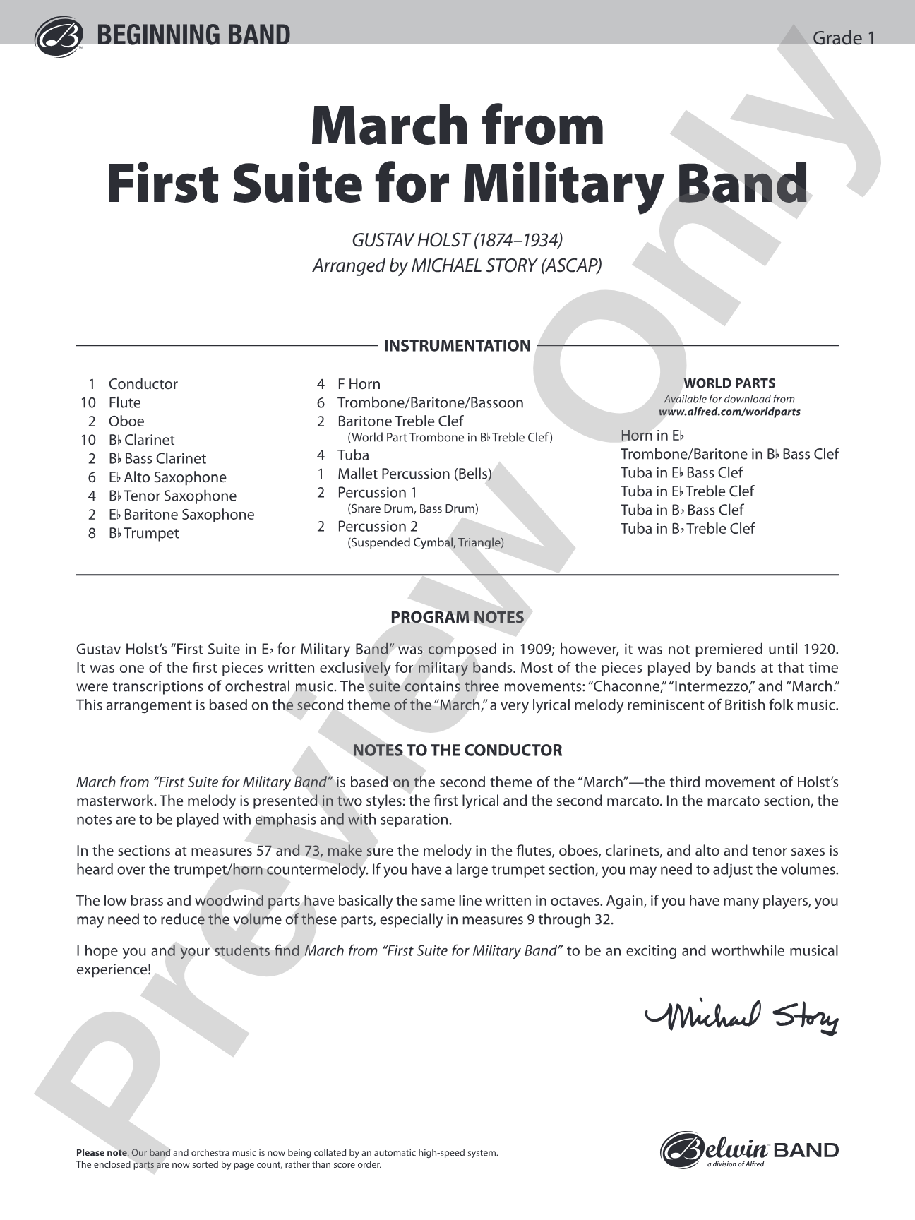 March from First Suite for Military Band: Score