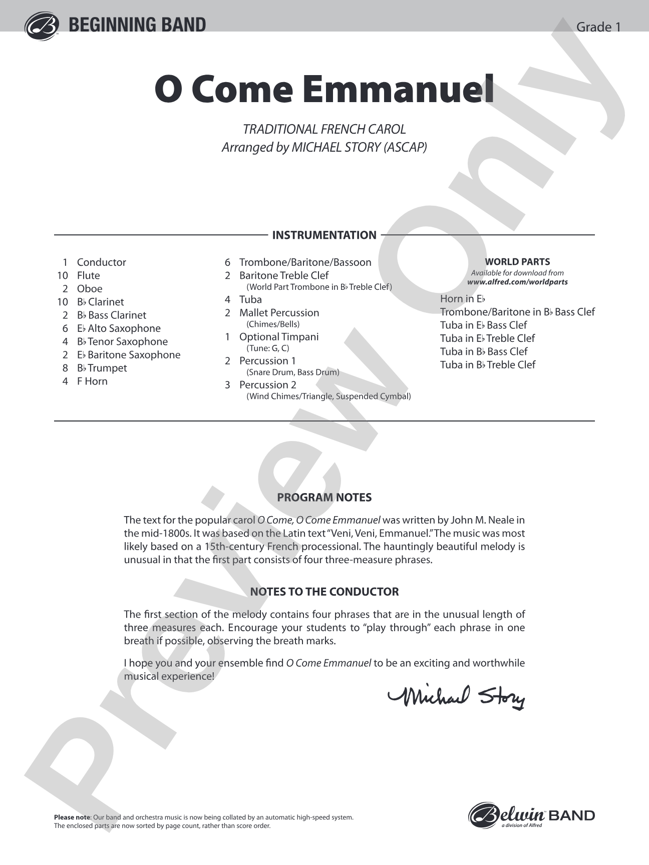 O Come Emmanuel: Concert Band Conductor Score & Parts