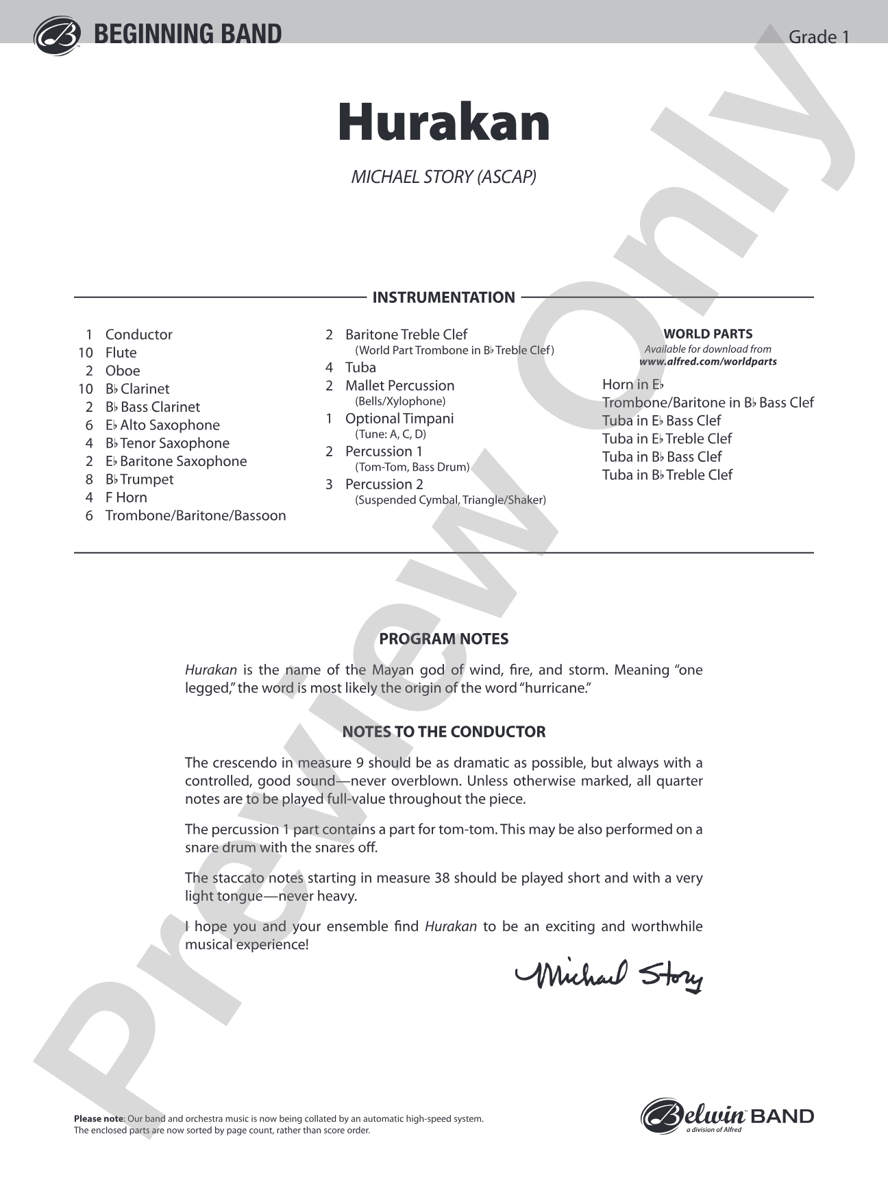 Hurakan: Concert Band Conductor Score & Parts