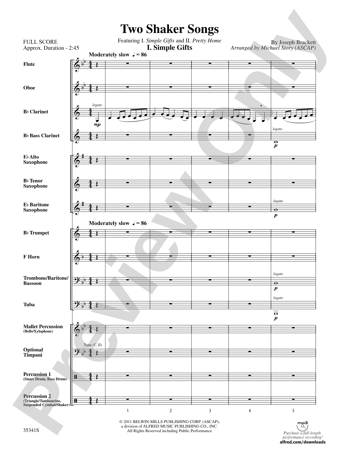 Two Shaker Songs: Concert Band Conductor Score & Parts