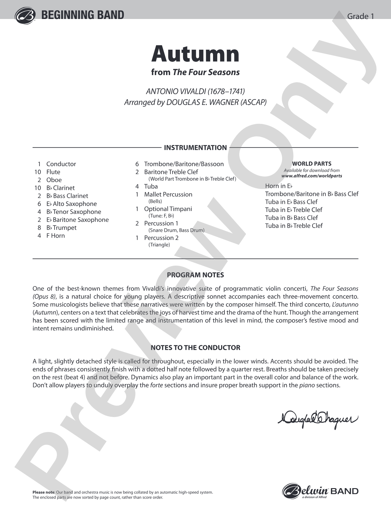 Autumn (from The Four Seasons): Concert Band Conductor Score & Parts