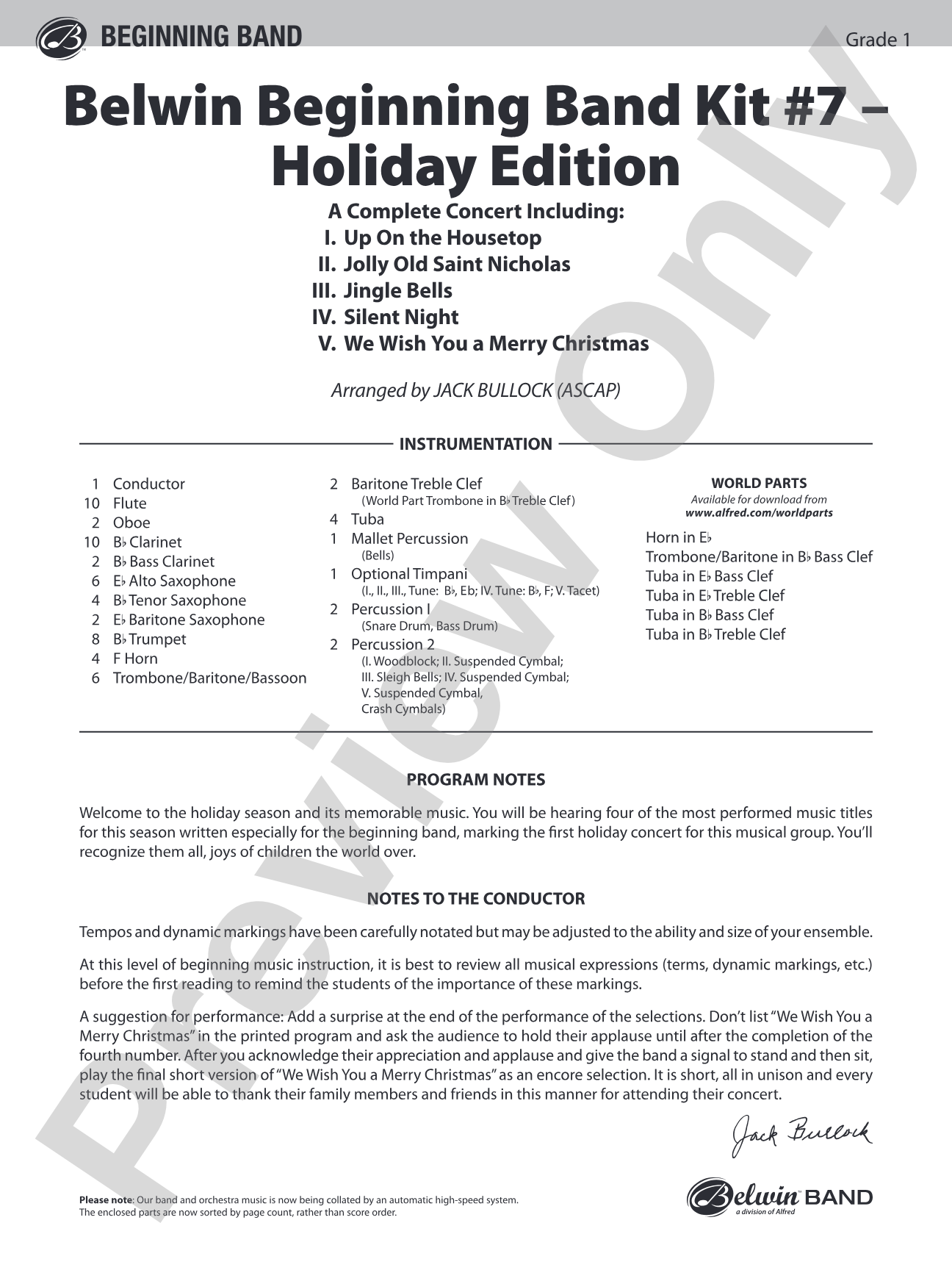 Belwin Beginning Band Kit #7: Holiday Edition: Concert Band Conductor Score & Parts