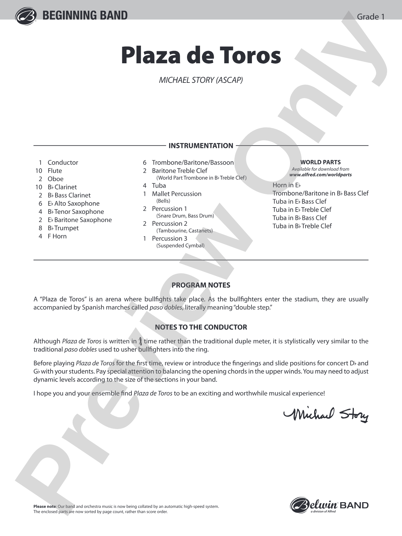 Plaza de Toros: Concert Band Conductor Score & Parts