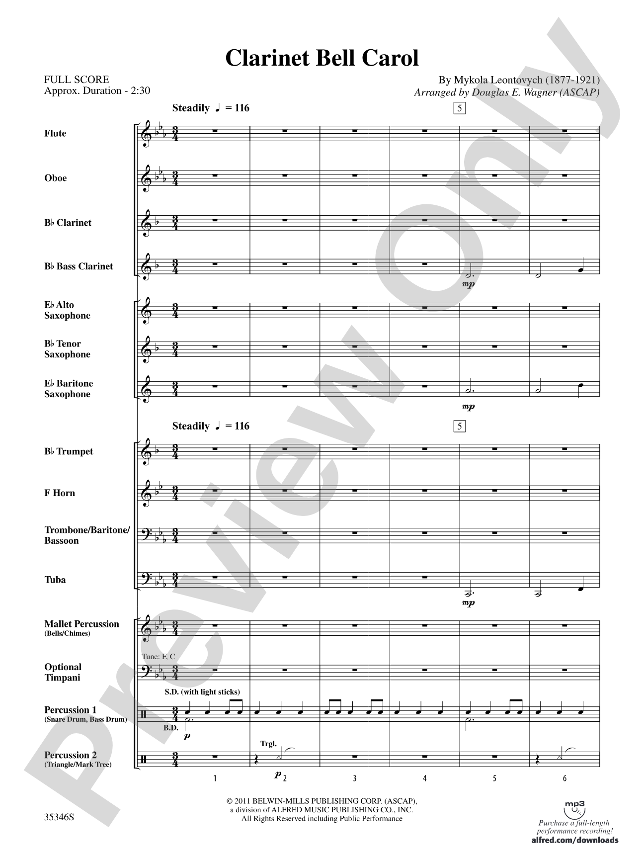 Clarinet Bell Carol: Concert Band Conductor Score & Parts