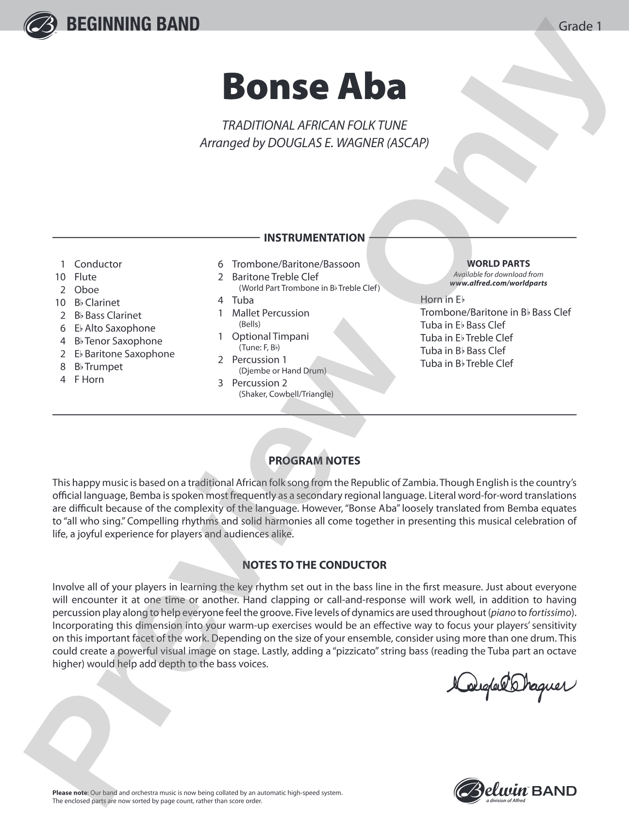 Bonse Aba: Concert Band Conductor Score & Parts