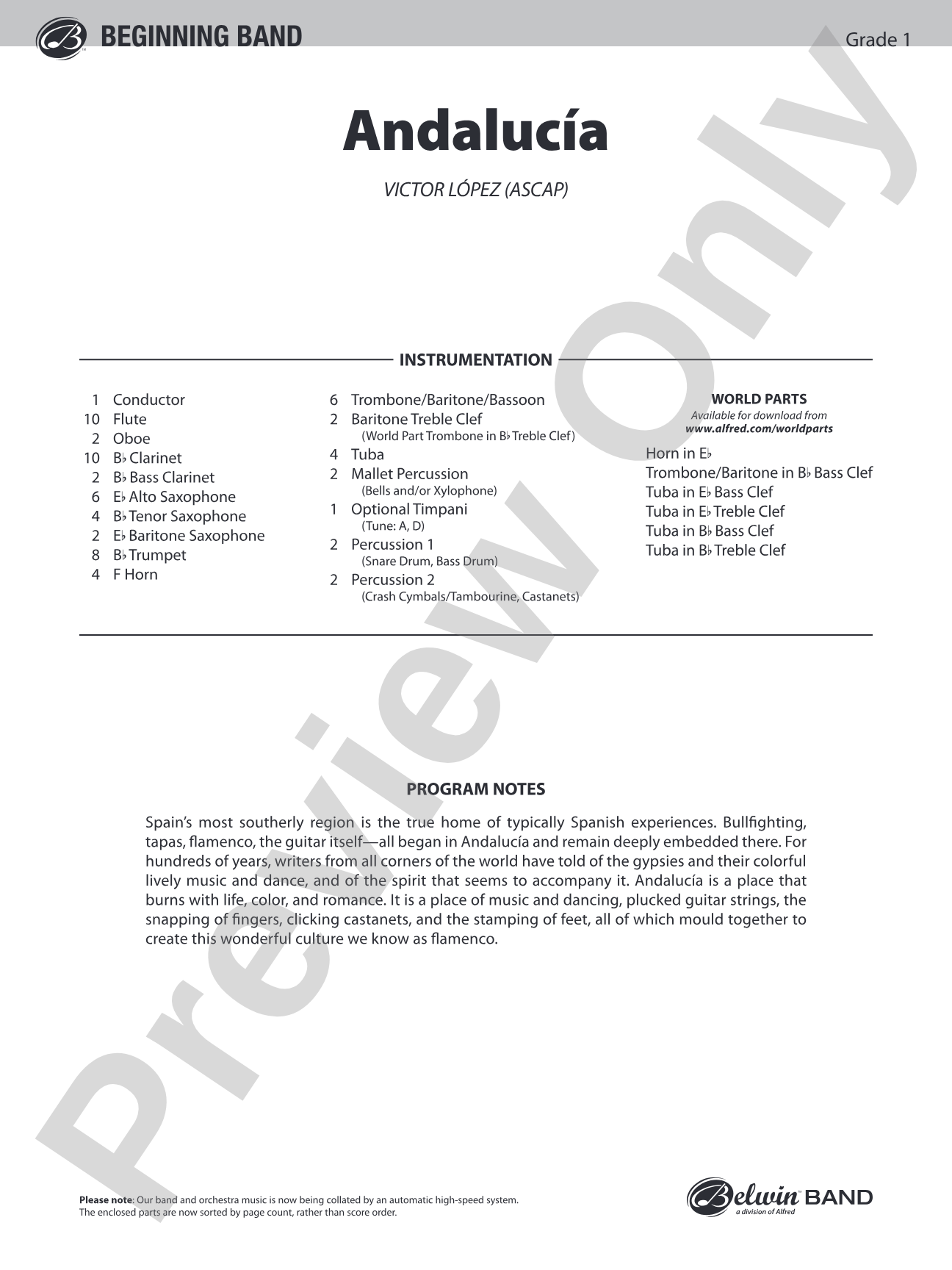 Andalucía: Concert Band Conductor Score & Parts