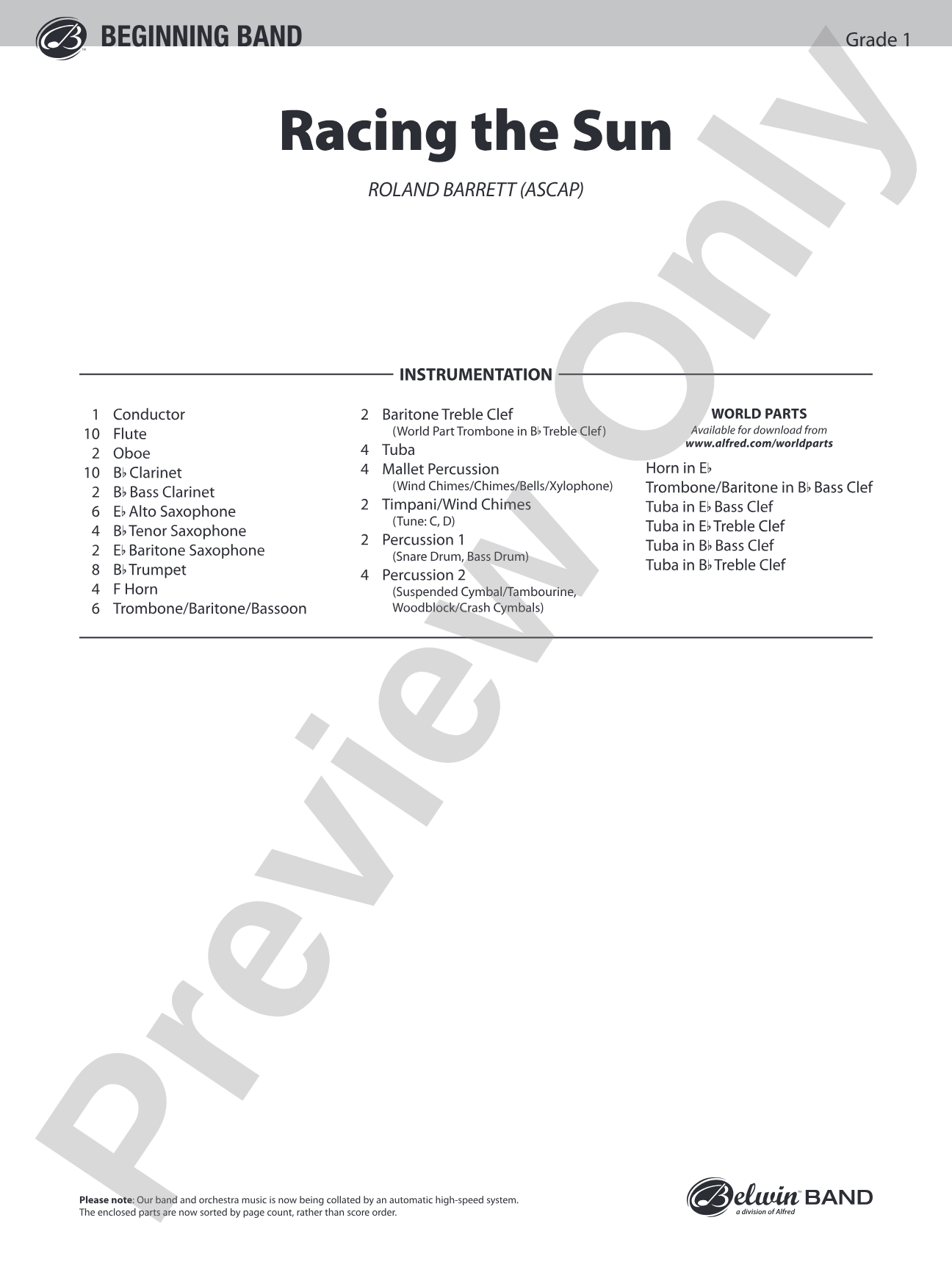 Racing the Sun: Concert Band Conductor Score & Parts