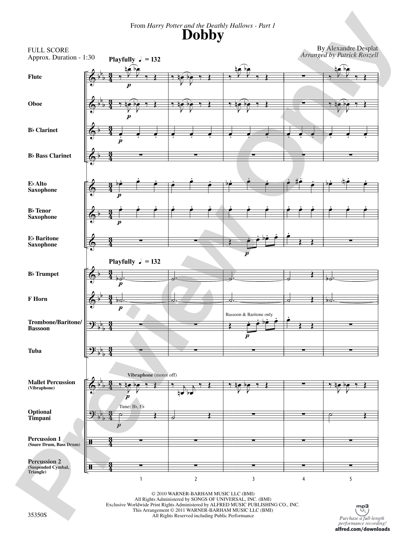 Dobby (from Harry Potter and the Deathly Hallows, Part 1): Concert Band Conductor Score & Parts