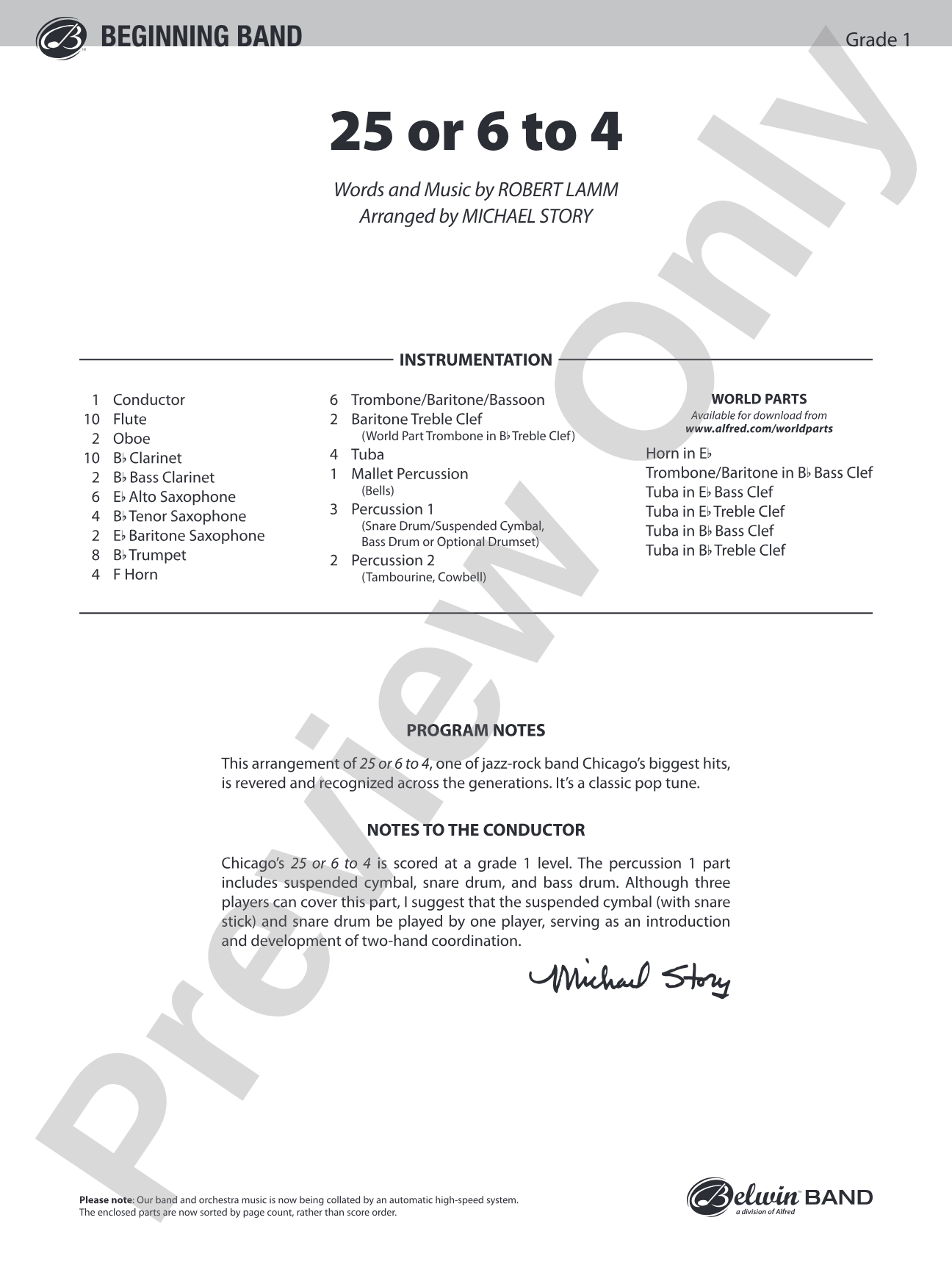 25 or 6 to 4: Concert Band Conductor Score & Parts