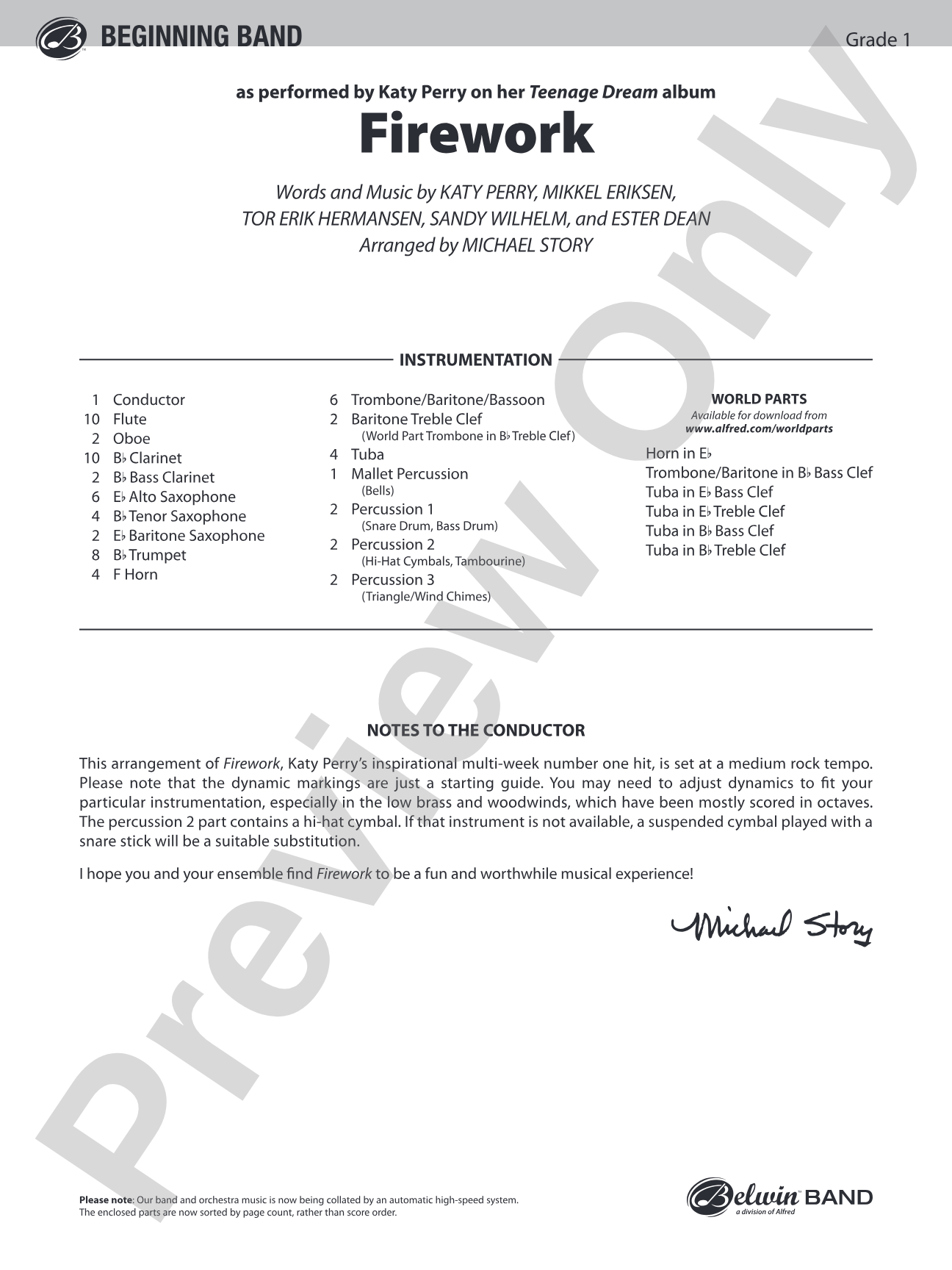 Firework: Concert Band Conductor Score & Parts
