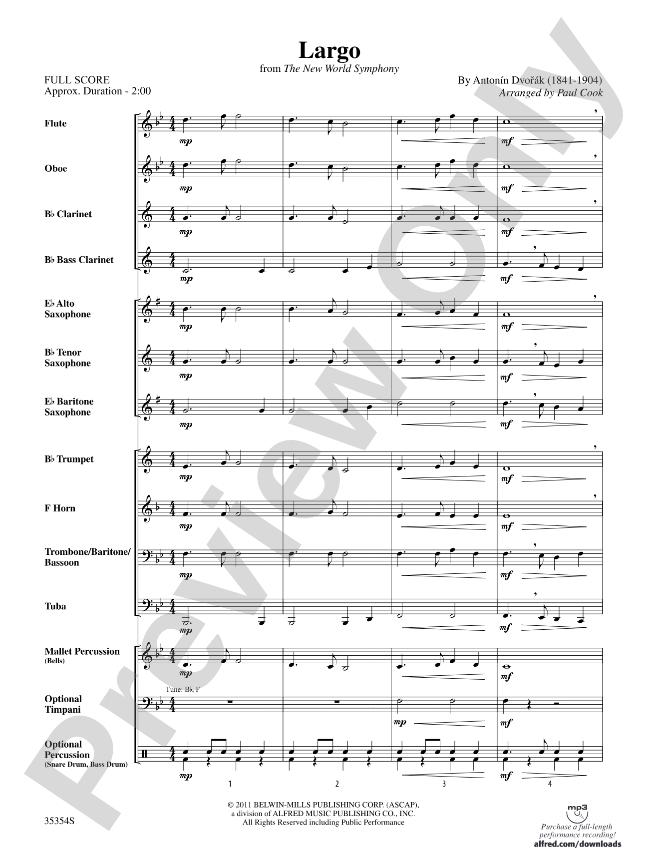 Largo (from the New World Symphony): Concert Band Conductor Score & Parts