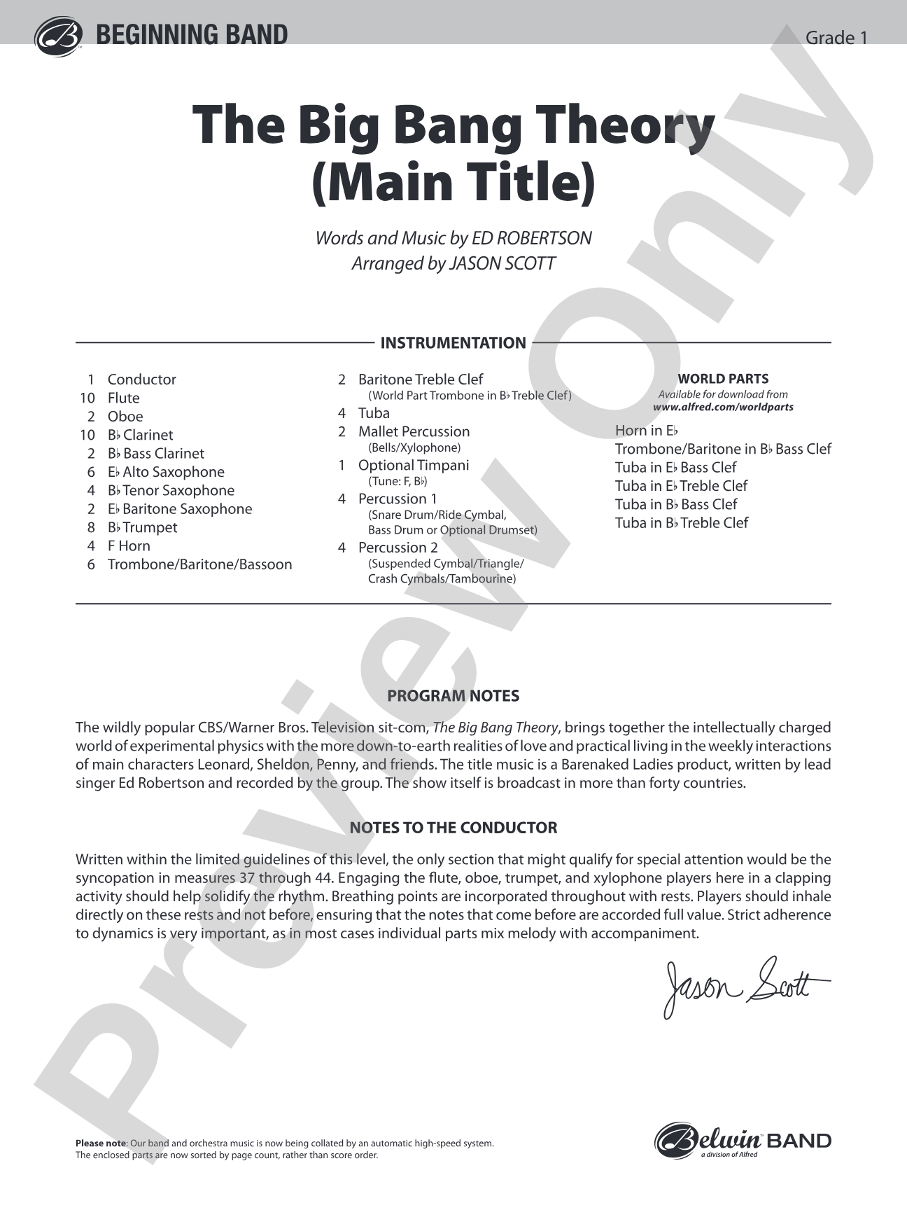 The Big Bang Theory (Main Title): Concert Band Conductor Score & Parts