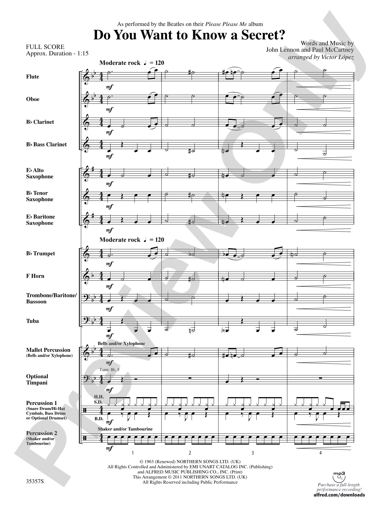 Do You Want to Know a Secret?: Concert Band Conductor Score & Parts