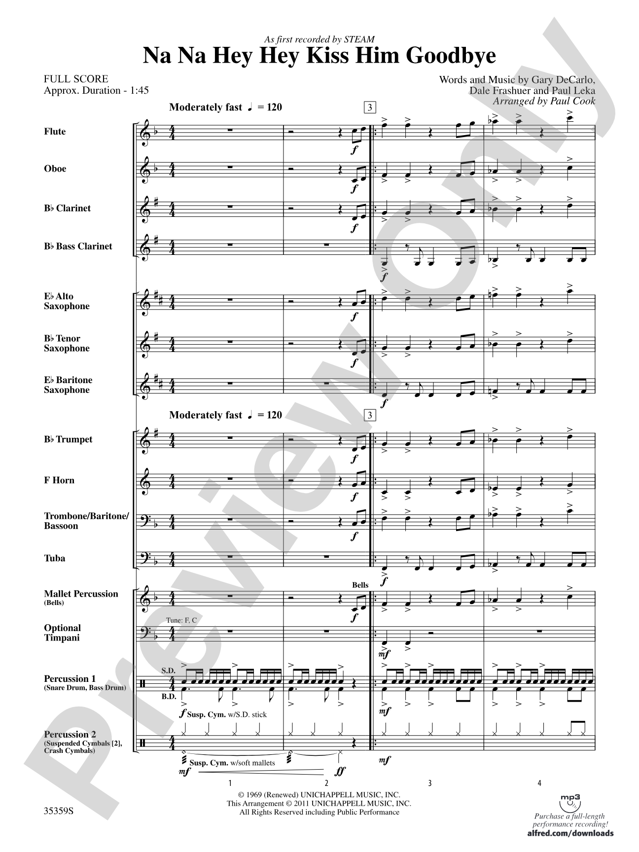 Na Na Hey Hey Kiss Him Goodbye: Concert Band Conductor Score & Parts