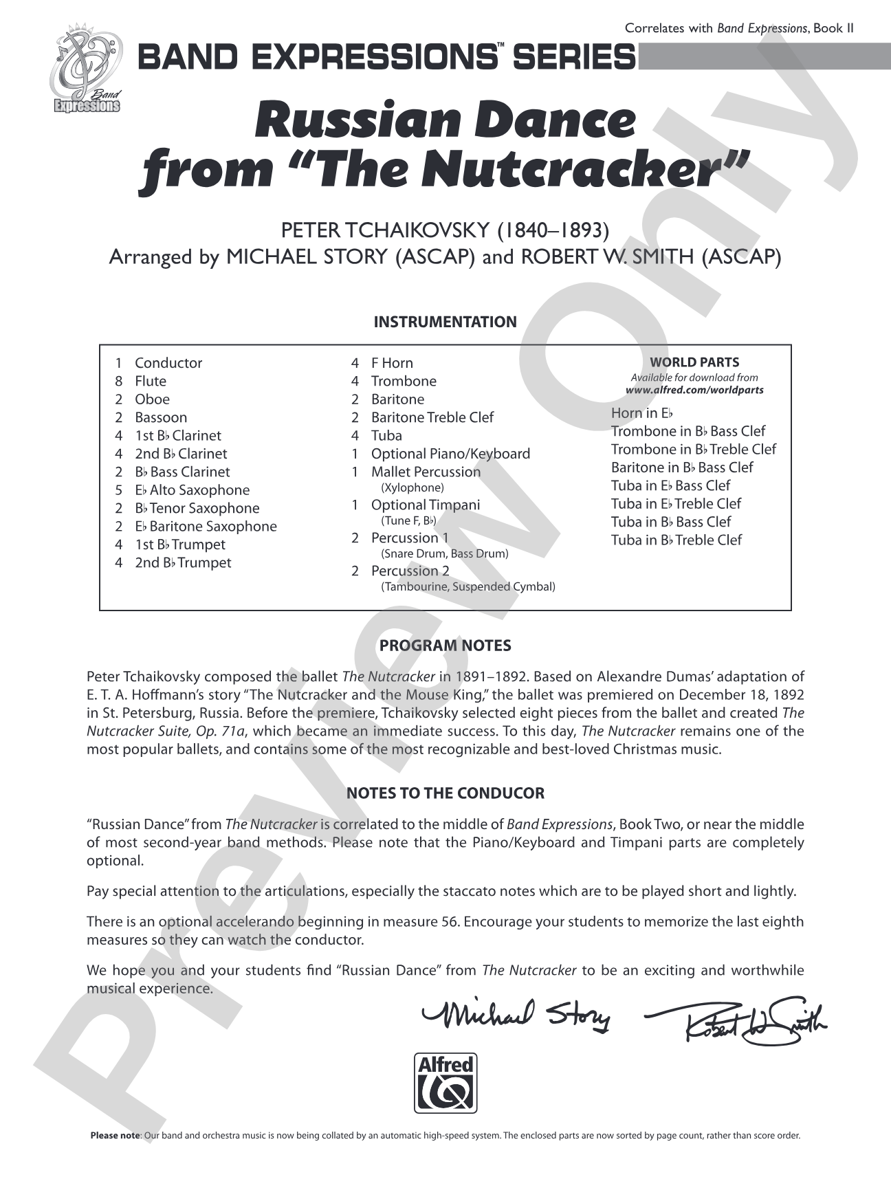 Russian Dance from The Nutcracker: Concert Band Conductor Score & Parts